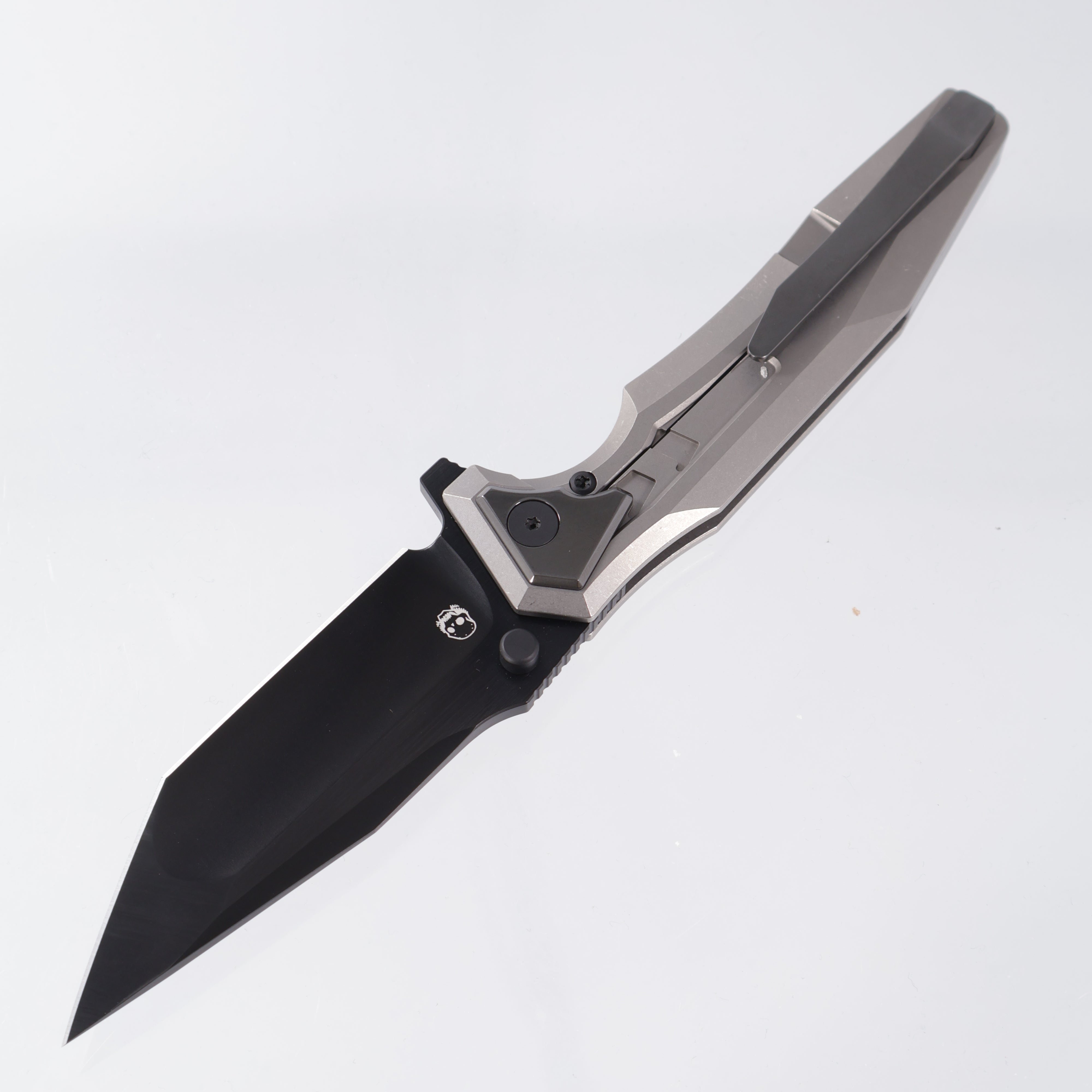 Arcane Design The CREATURE - Silver Screen Edition - Tanto Satin DLC 20CV - Titanium w/ Polished Zirc Collars, Clip, & Backspacer