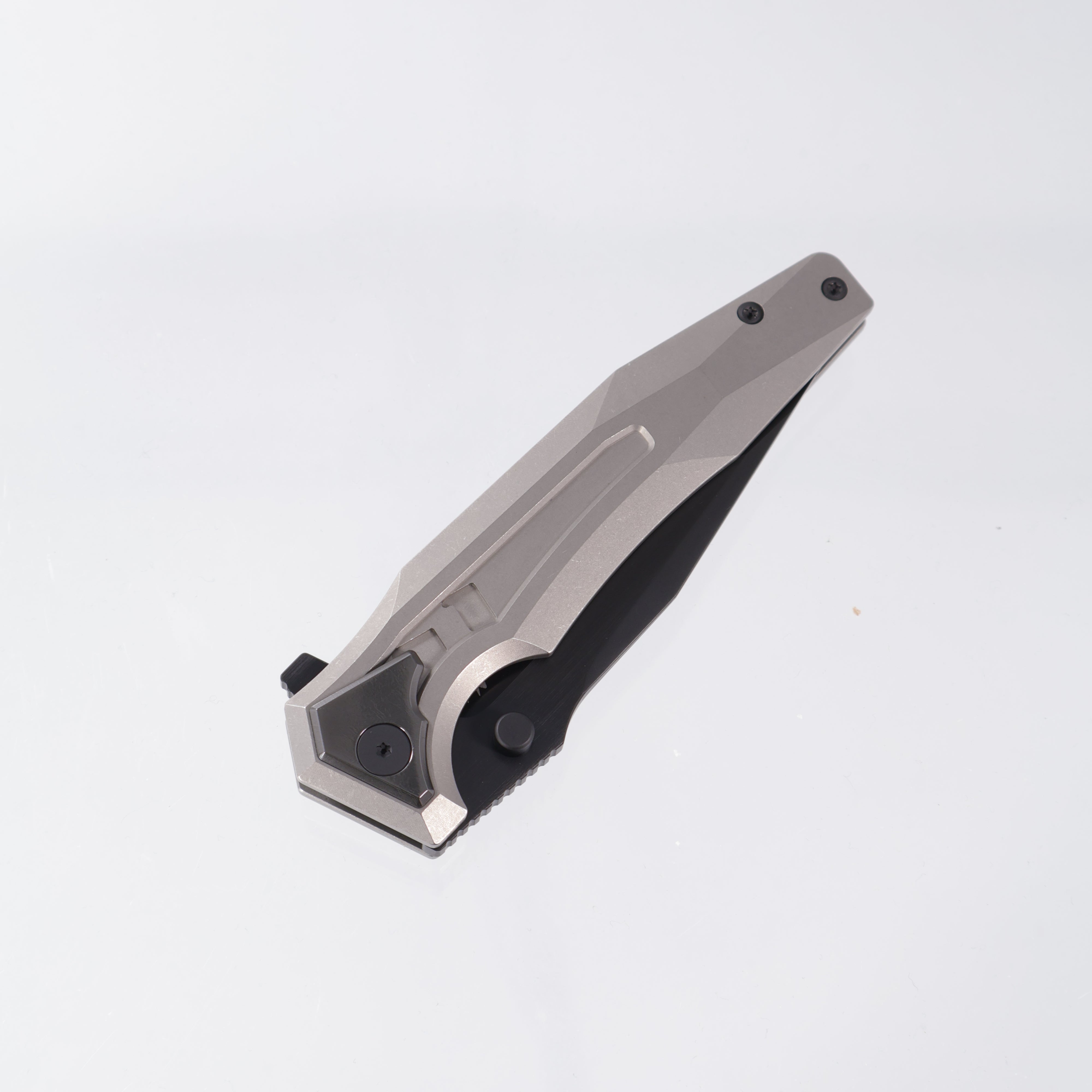 Arcane Design The CREATURE - Silver Screen Edition - Tanto Satin DLC 20CV - Titanium w/ Polished Zirc Collars, Clip, & Backspacer