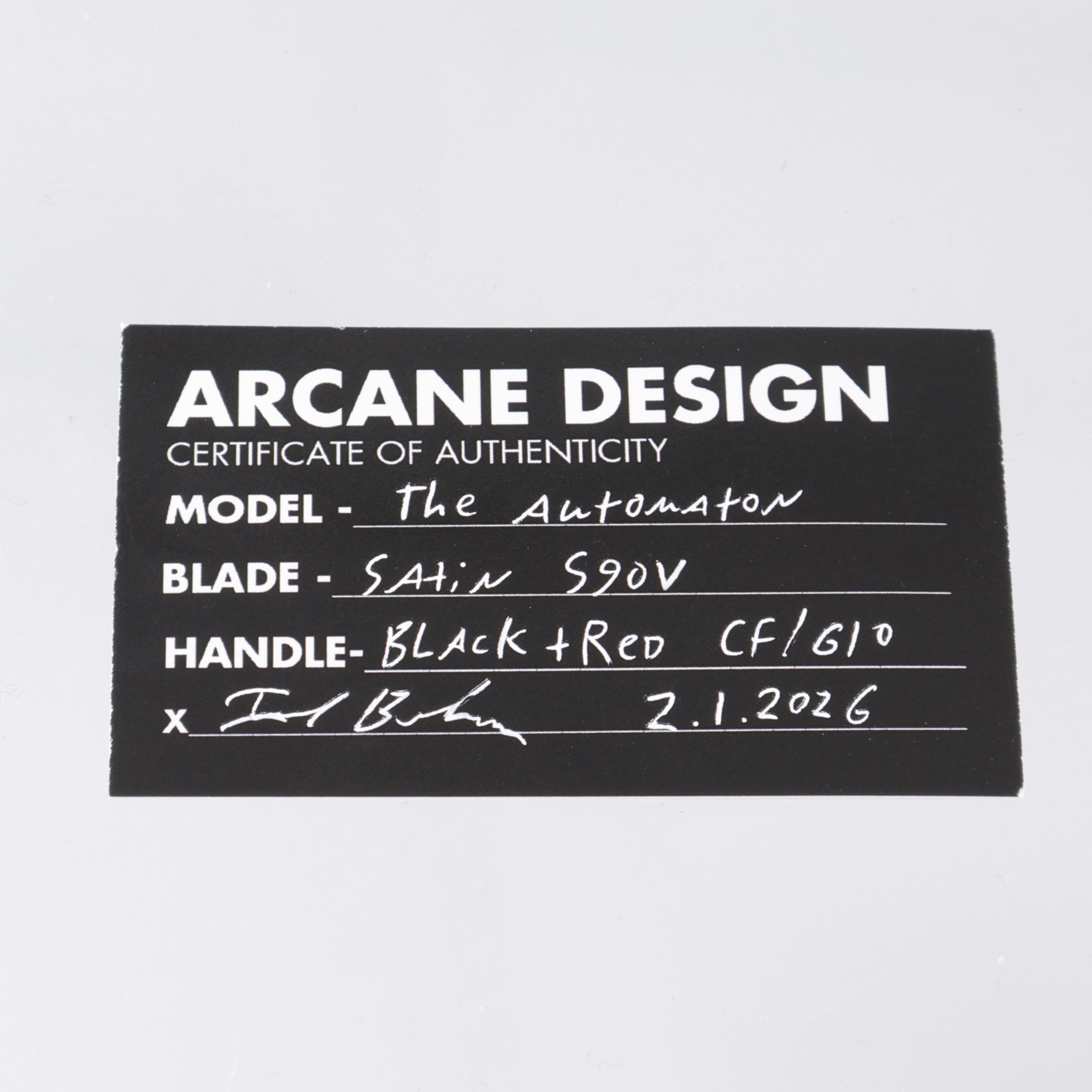 Arcane Design The AUTOMATON - Mars Edition - Satin S90V - Black & Red Carbon Fiber/G10