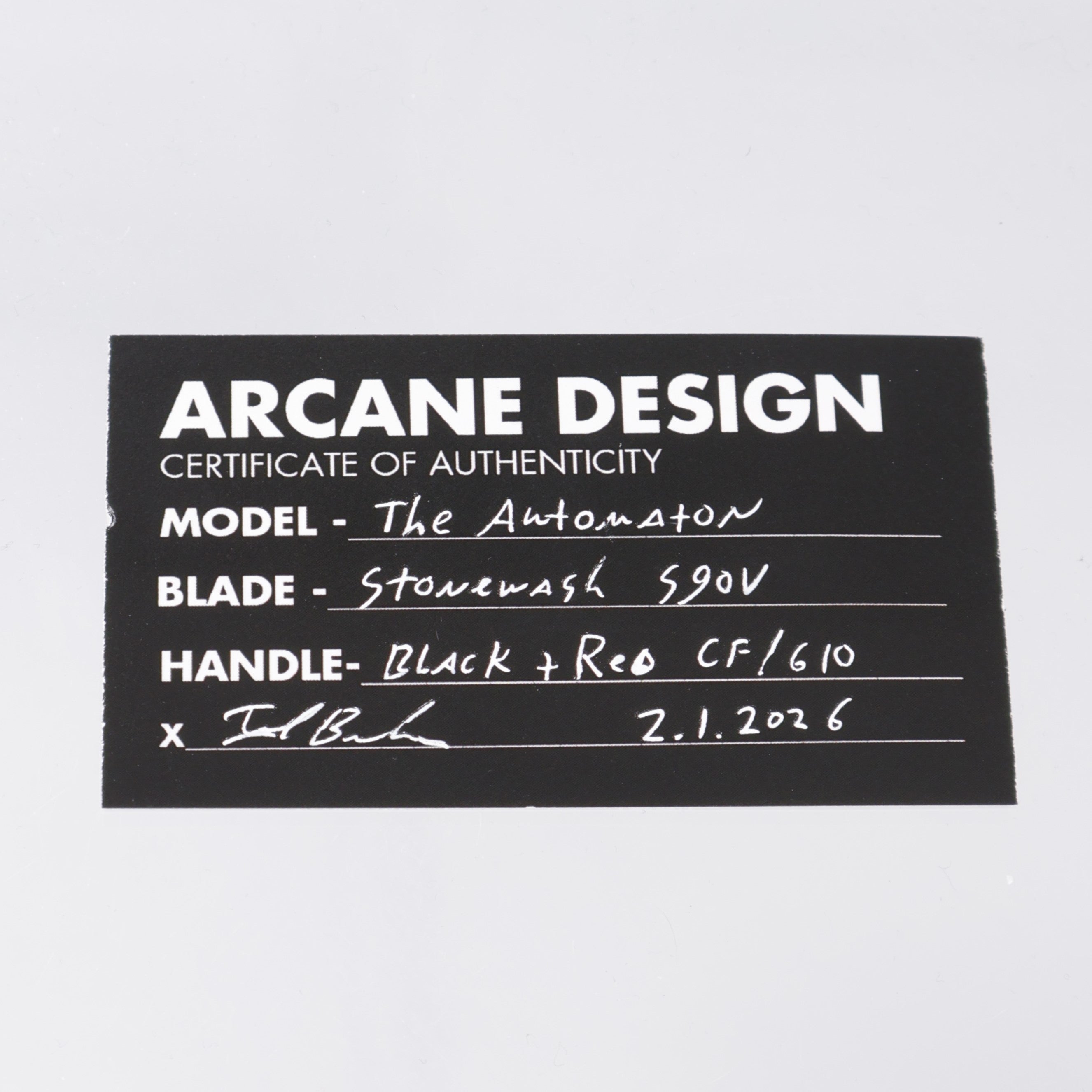 Arcane Design The AUTOMATON - Mars Edition - Stonewash S90V - Black & Red Carbon Fiber/G10