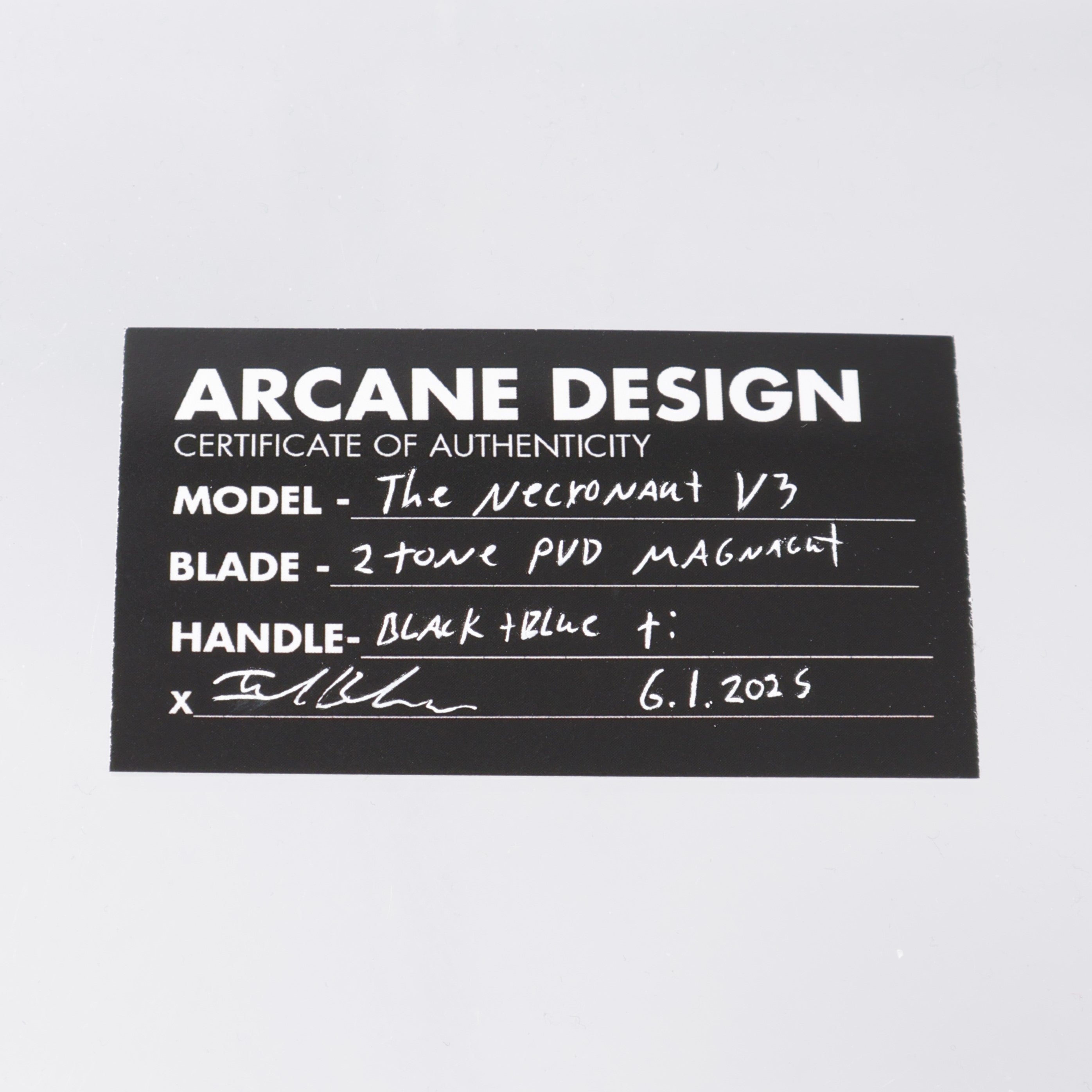 Arcane Design NECRONAUT V3 - Blue Arcane Camo Bolsters & PVD Ti Handle - Two-Tone Magnacut