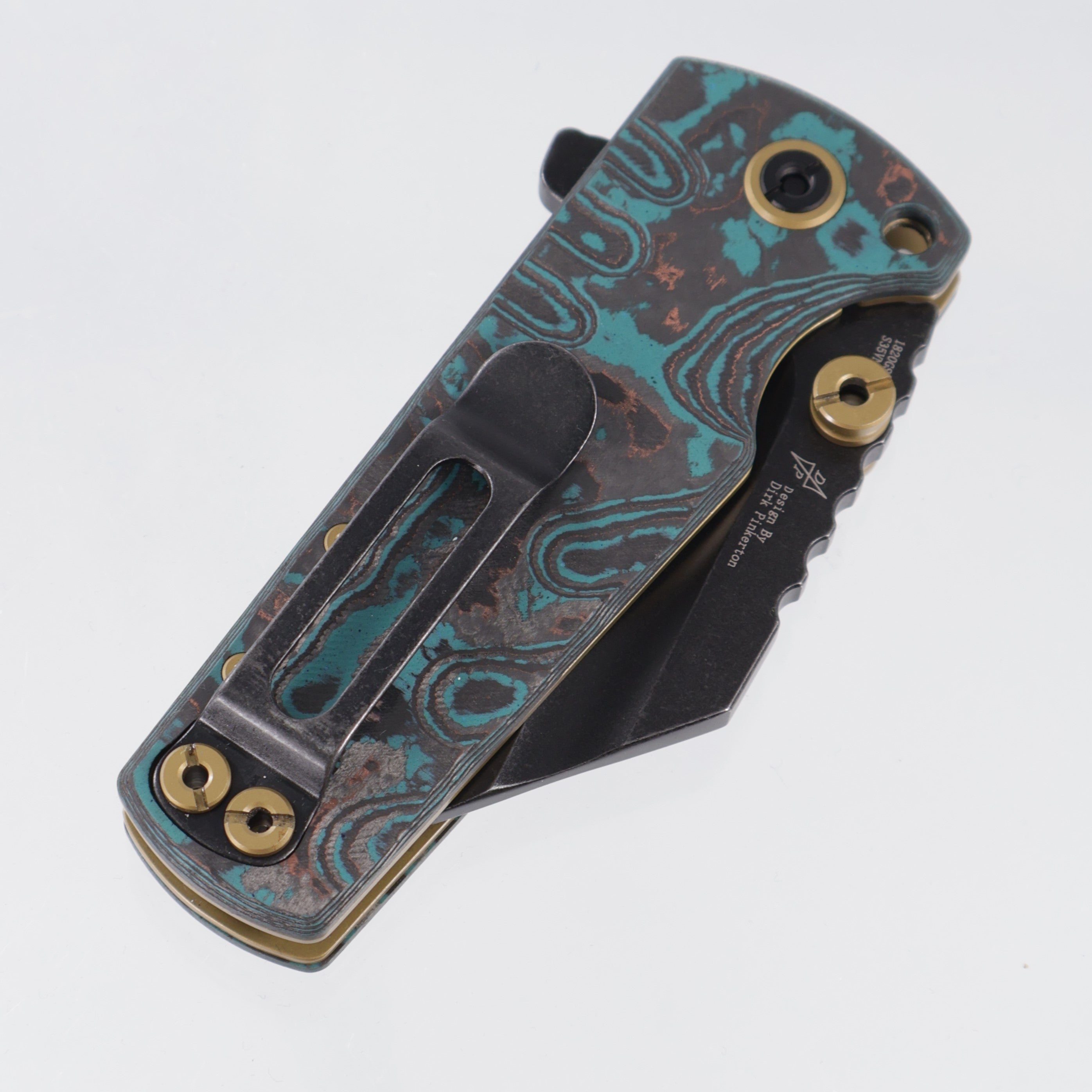 Artisan Cutlery Mini Proponent - Shipwreck Camo Carbon w/ Gold Accents - Black Stonewash S35VN - 1820S-CC - BROP Exclusive