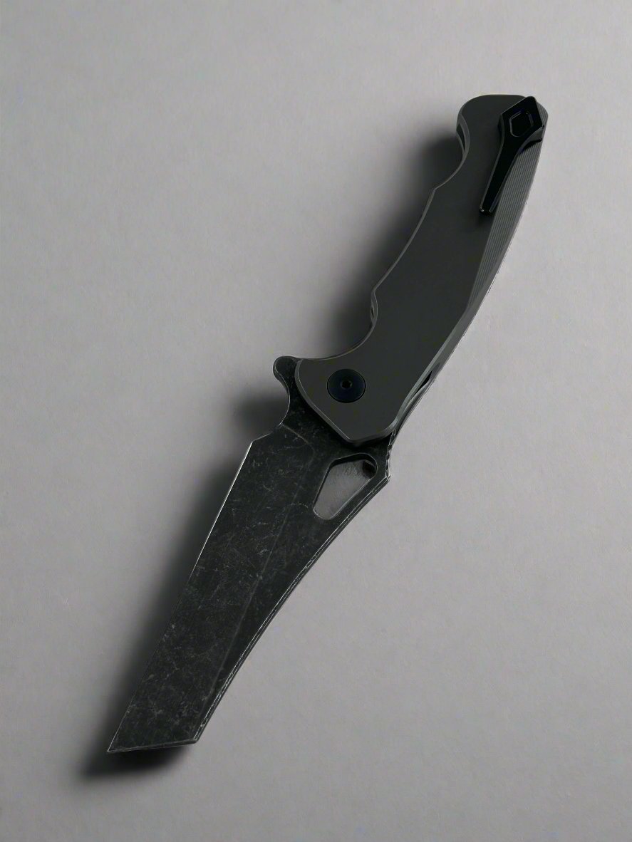 Dead Reckon Knives Ridgeback - Titanium Grey Ano, Body 1, 3.25in Dark Stonewash Magnacut, Wharncleaver