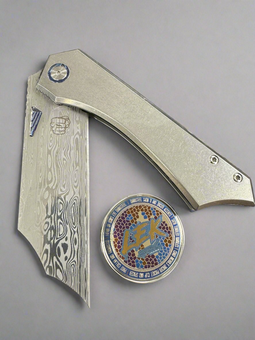 SOMETHING OBSCENE COMPANY LEK FOLDER KNIFE DAMASTEEL BLADE WITH TITANIUM HANDLES/ ZIRCU-TI ACCENTS #2
