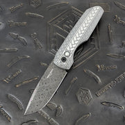 Pro-Tech Vero Synapse Auto - 2-Tone Blasted/Tumbled Stainless Steel w/ Abalone Button - Chad Nichols Raindrop Damascus - 2026 Synapse 2 Custom 002