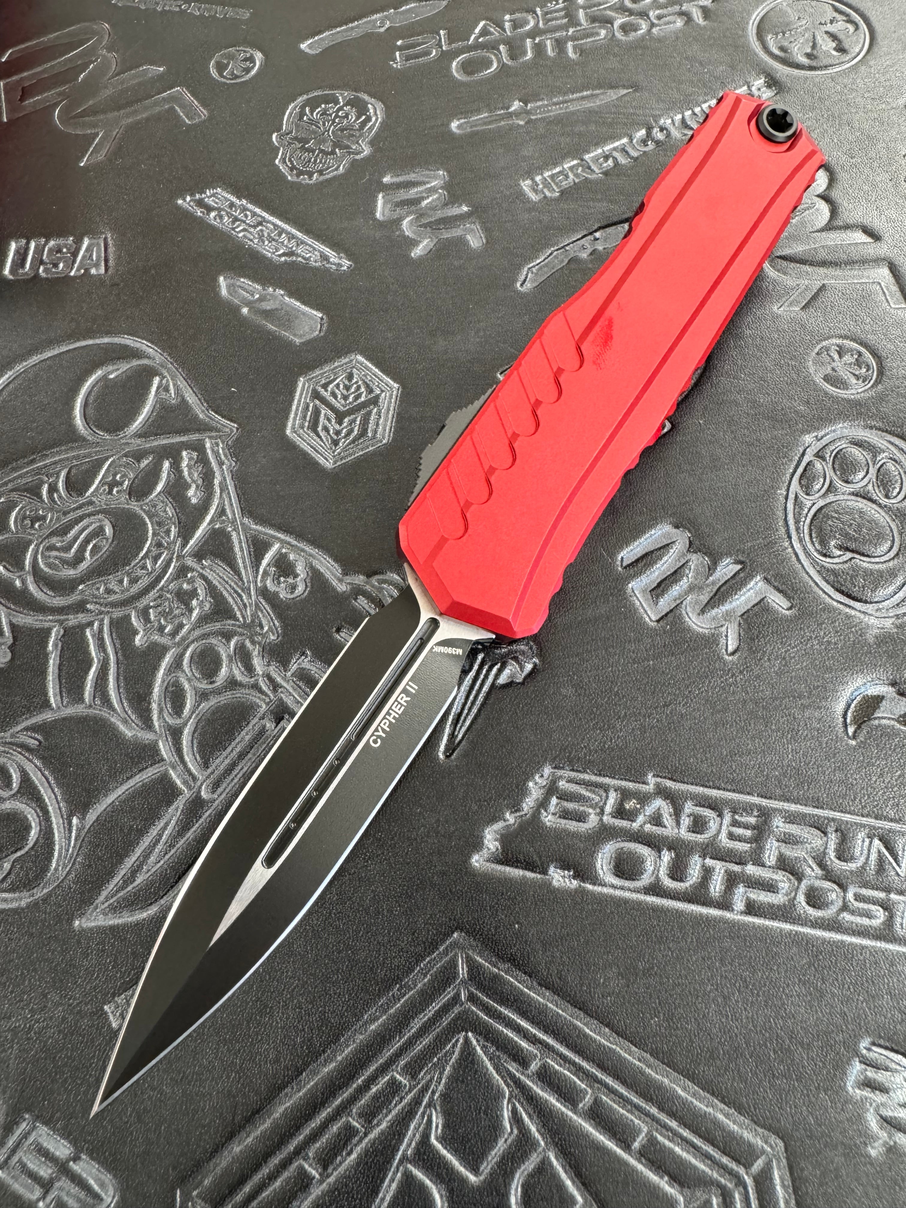 Microtech Cypher II Black D/E w/ Red Handle 1242-1 RD