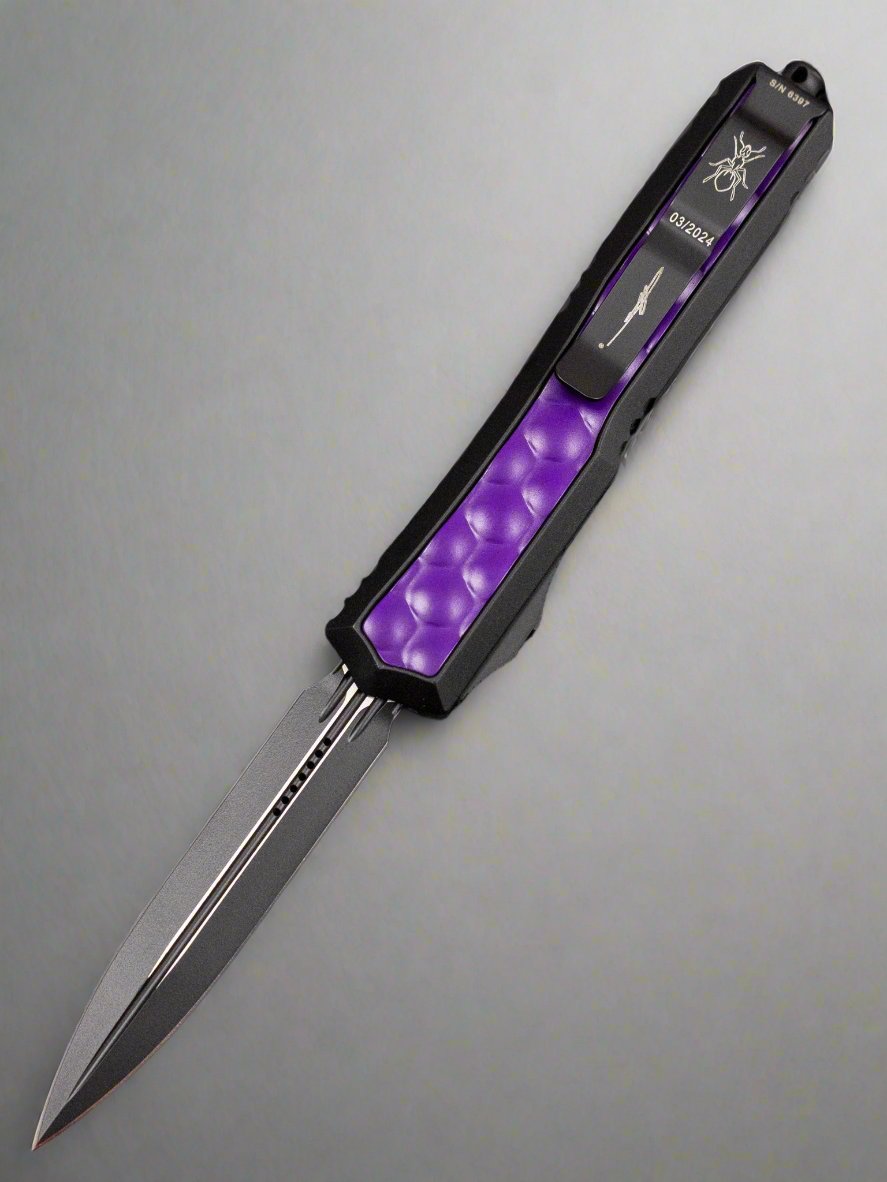 Microtech 206-1BIPUS Makora D/E - Black Handle - Purple Bubble Inlay - Tactical Blade - Signature Series