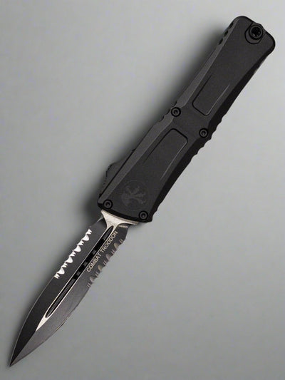 Microtech Knives Combat Troodon Gen III Tactical Standard Double Edge Partial Serrated  w/ Black Handle 1142-2 T