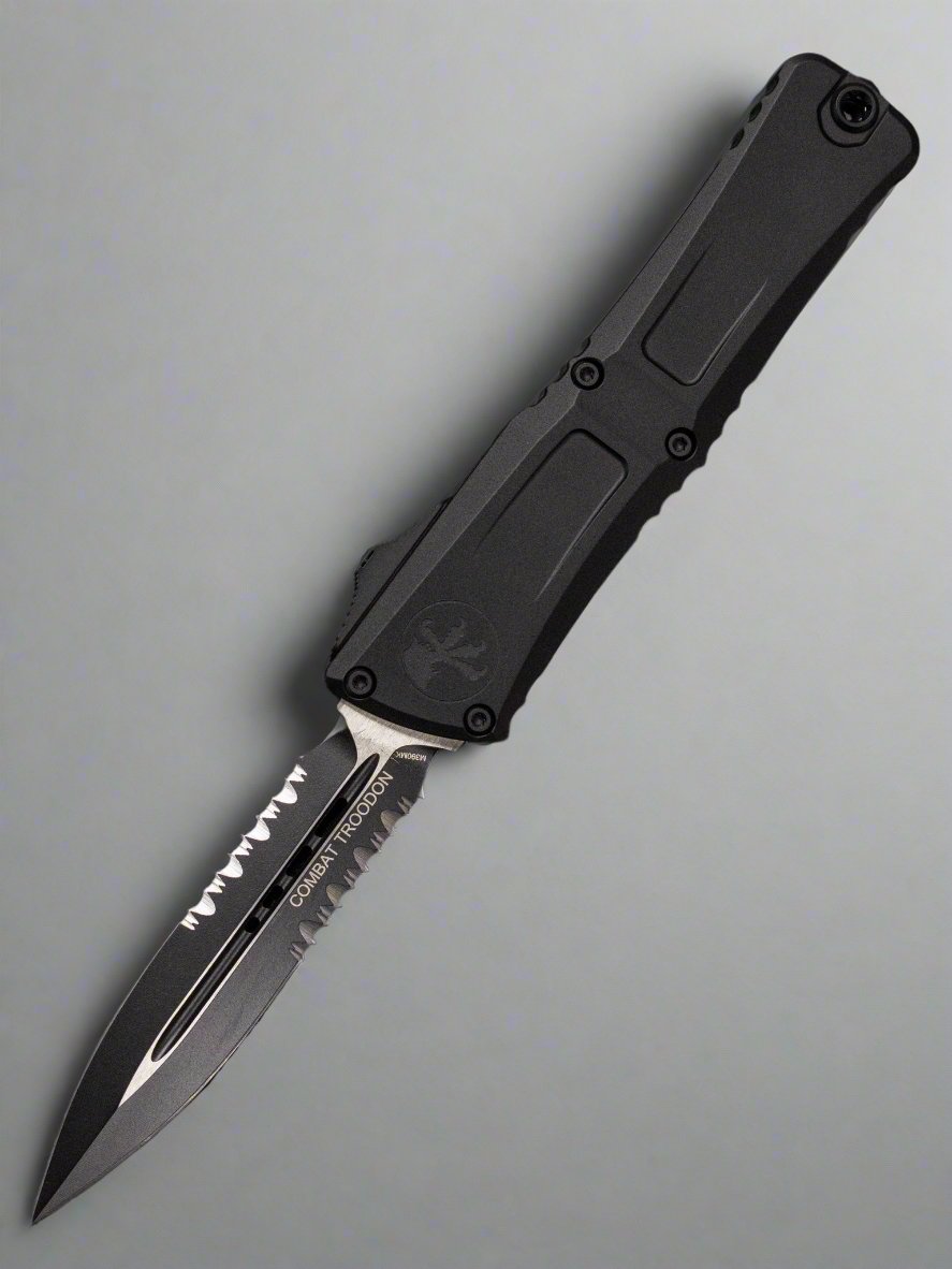 Microtech Knives Combat Troodon Gen III Tactical Standard Double Edge Partial Serrated  w/ Black Handle 1142-2 T