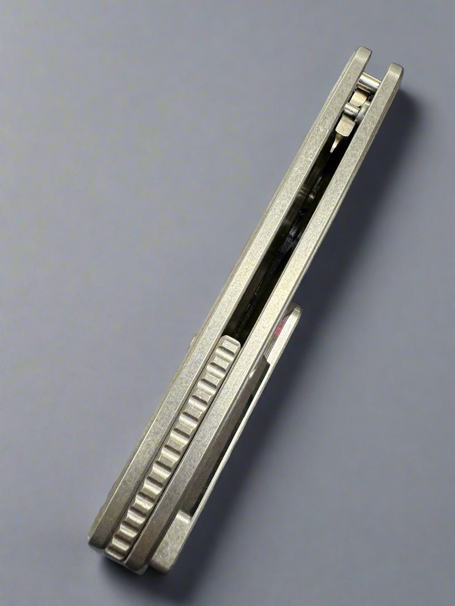 American Blade Works ABW - Model 1 - Magnacut - 80s Camo Carbon Inlaid Titanium - Button Lock - BROP Exclusive