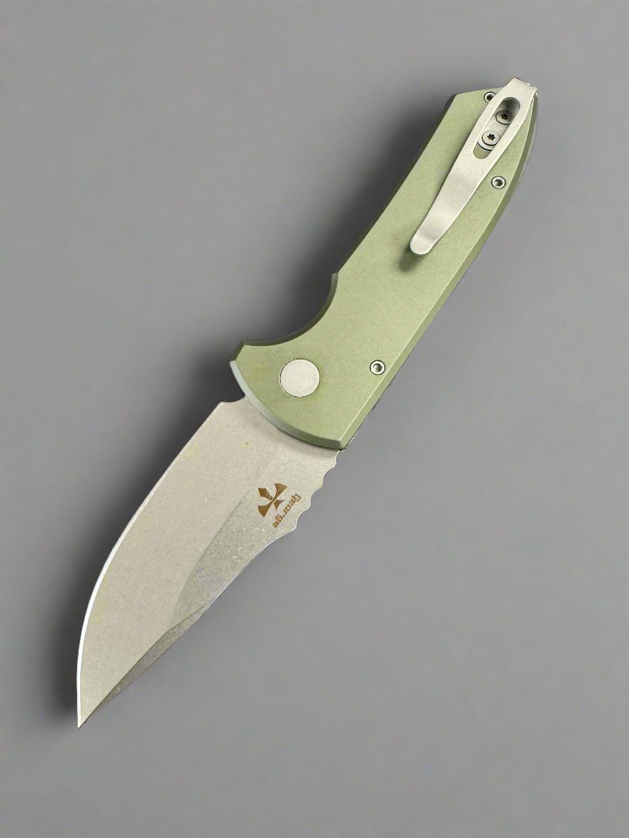Pro-Tech SBR Short Bladed Rockeye Green Knurled Aluminum Handle & Stonewash S35 Blade LG405-Green