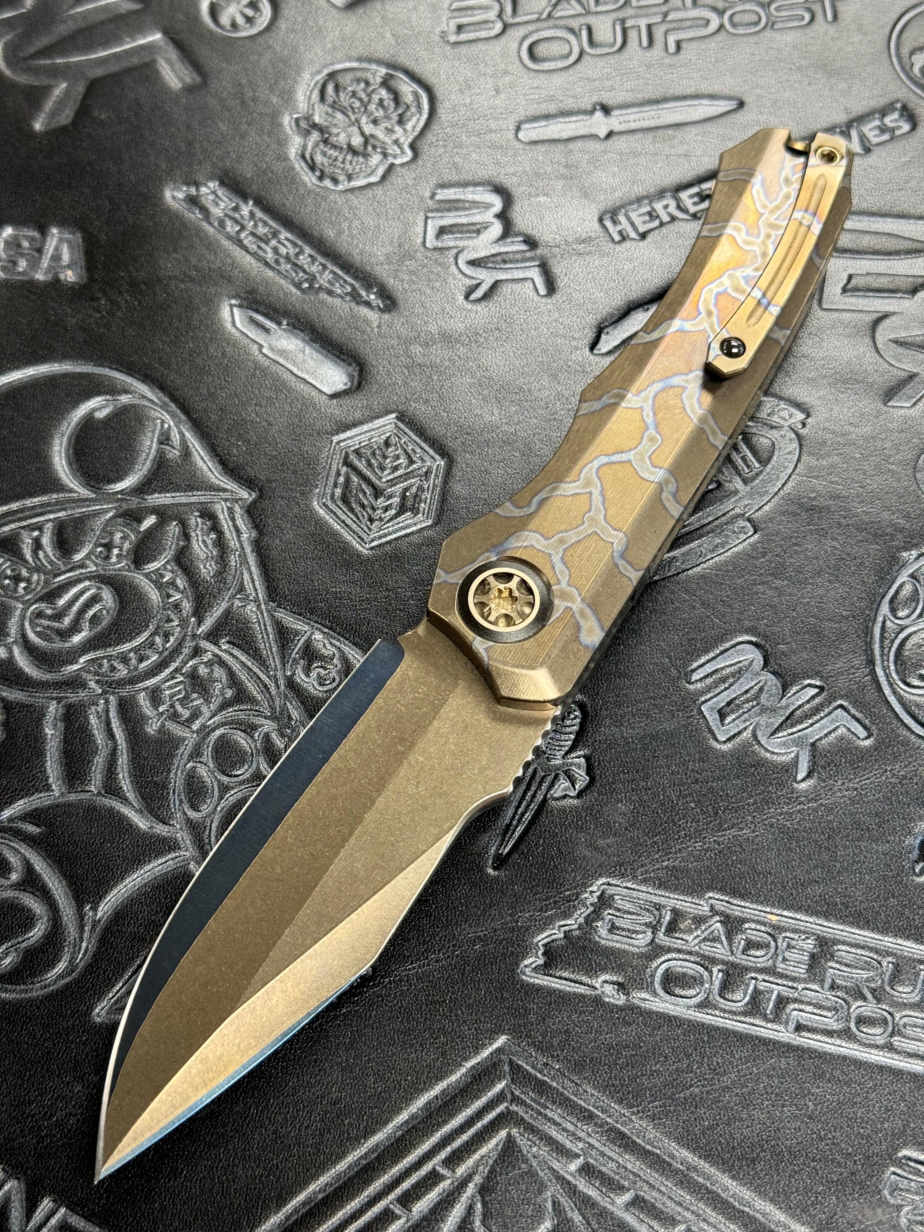 Pre Owned Heretic Knives Wraith Automatic Knife Custom Flamed Ti/San Mai SN:03