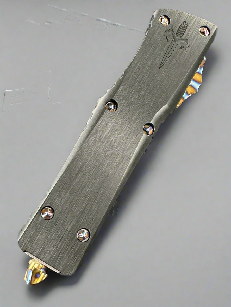 Marfione Custom Knives Combat Troodon Interceptor Mirror Polish w/ Hefted Black Handle & Flamed Hardware SN:05