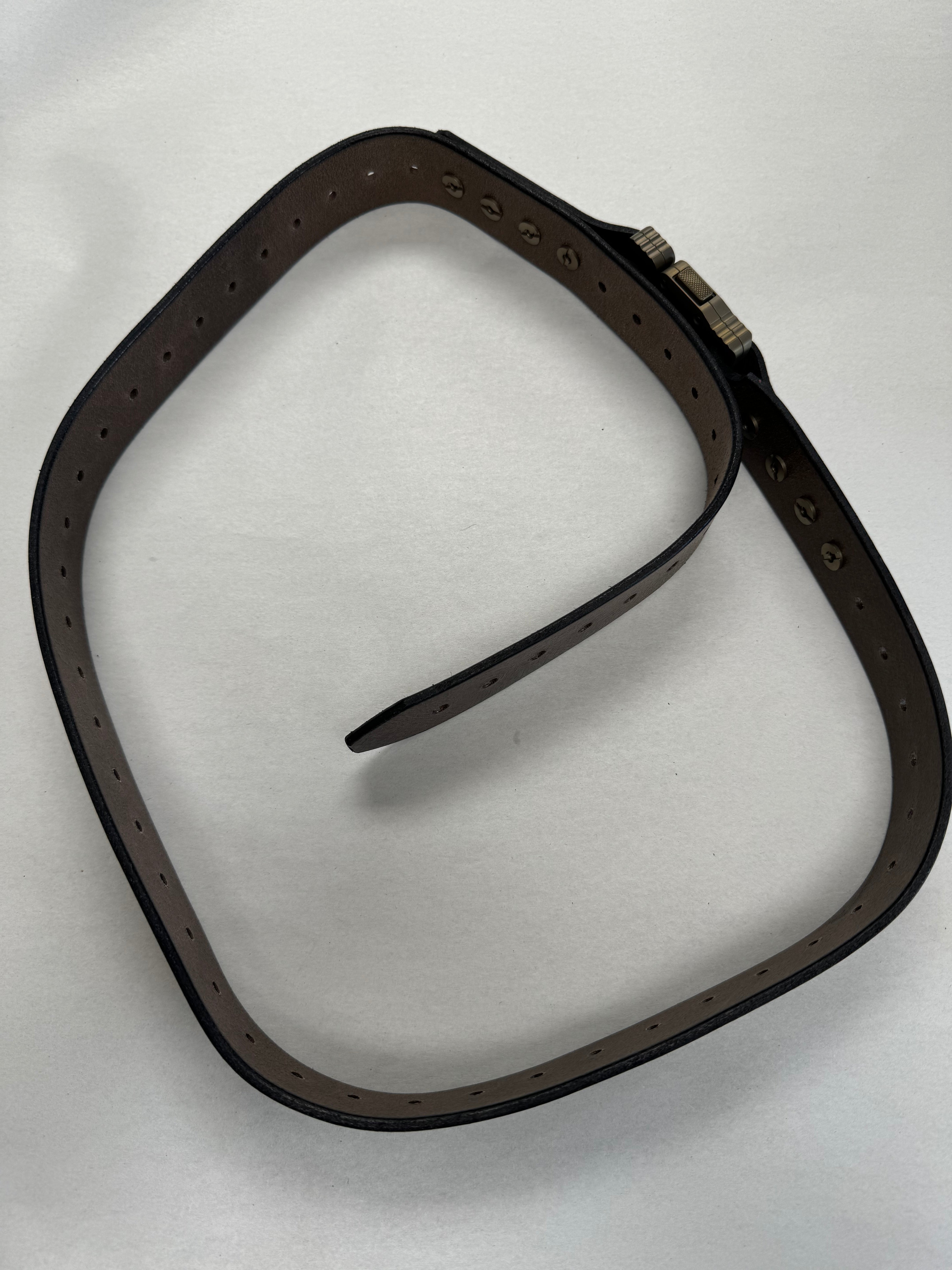 Marfione Customs APIS Mens Distressed Dark Brown Water Buffalo Leather Belt w/ Bronzed Titanium Hardware