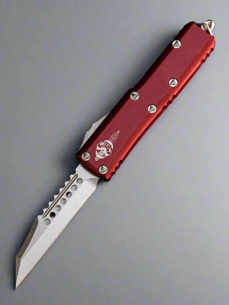 Microtech 719W-10 MRS UTX-85 Warhound - Merlot Handle - Stonewashed Blade - Signature Series *
