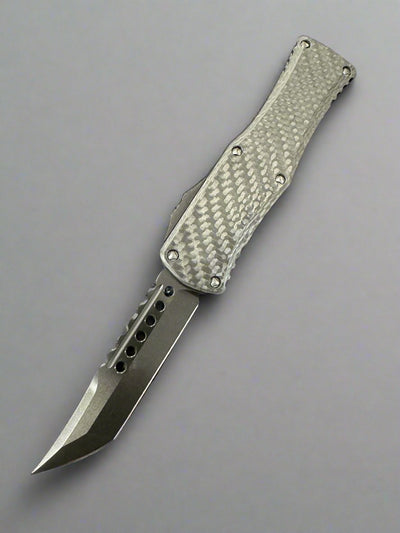 MICROTECH HERA OTF KNIFE- HELLHOUND EDGE- SHADOW EDITION- Carbon Fiber Top - BLACK DLC BLADE 919-1 DLCTCFSH