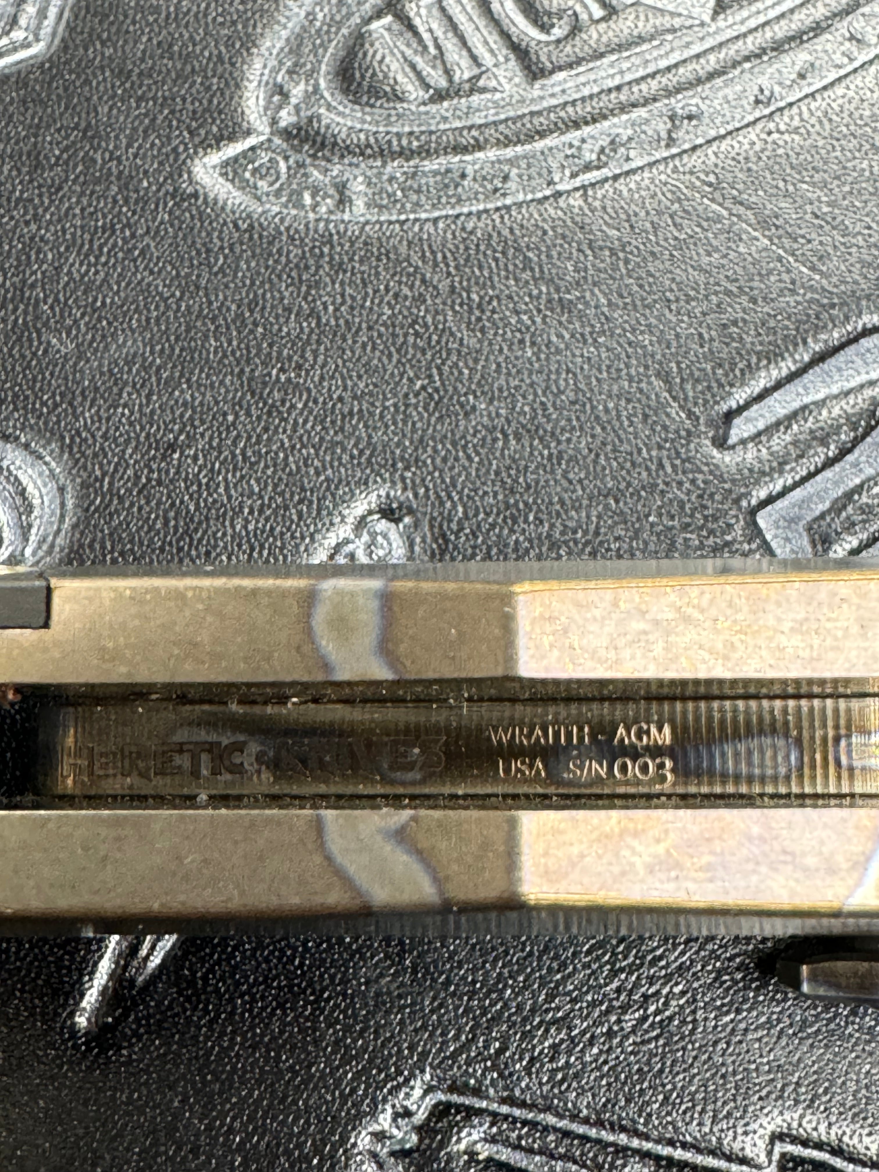 Pre Owned Heretic Knives Wraith Automatic Knife Custom Flamed Ti/San Mai SN:03