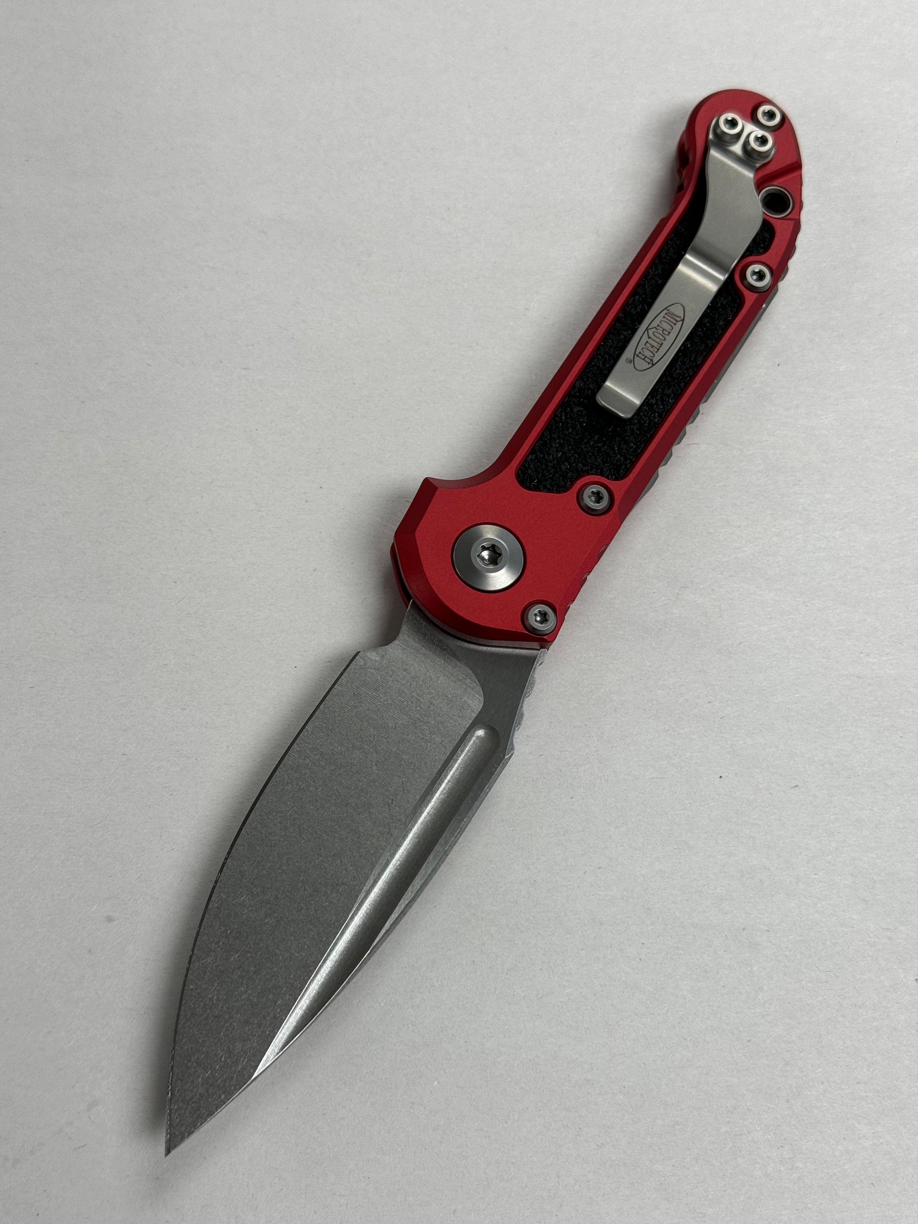 Microtech Knives LUDT Gen III Stonewash Drop Point w/ Red Handle 1135-10 RD