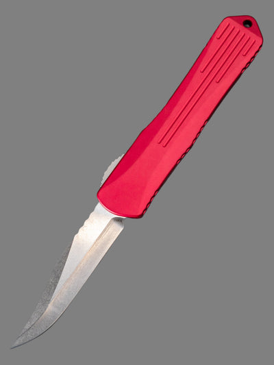 Heretic Knives Manticore X Bowie OTF Automatic Knife Red Al (3.6" Stonewash)