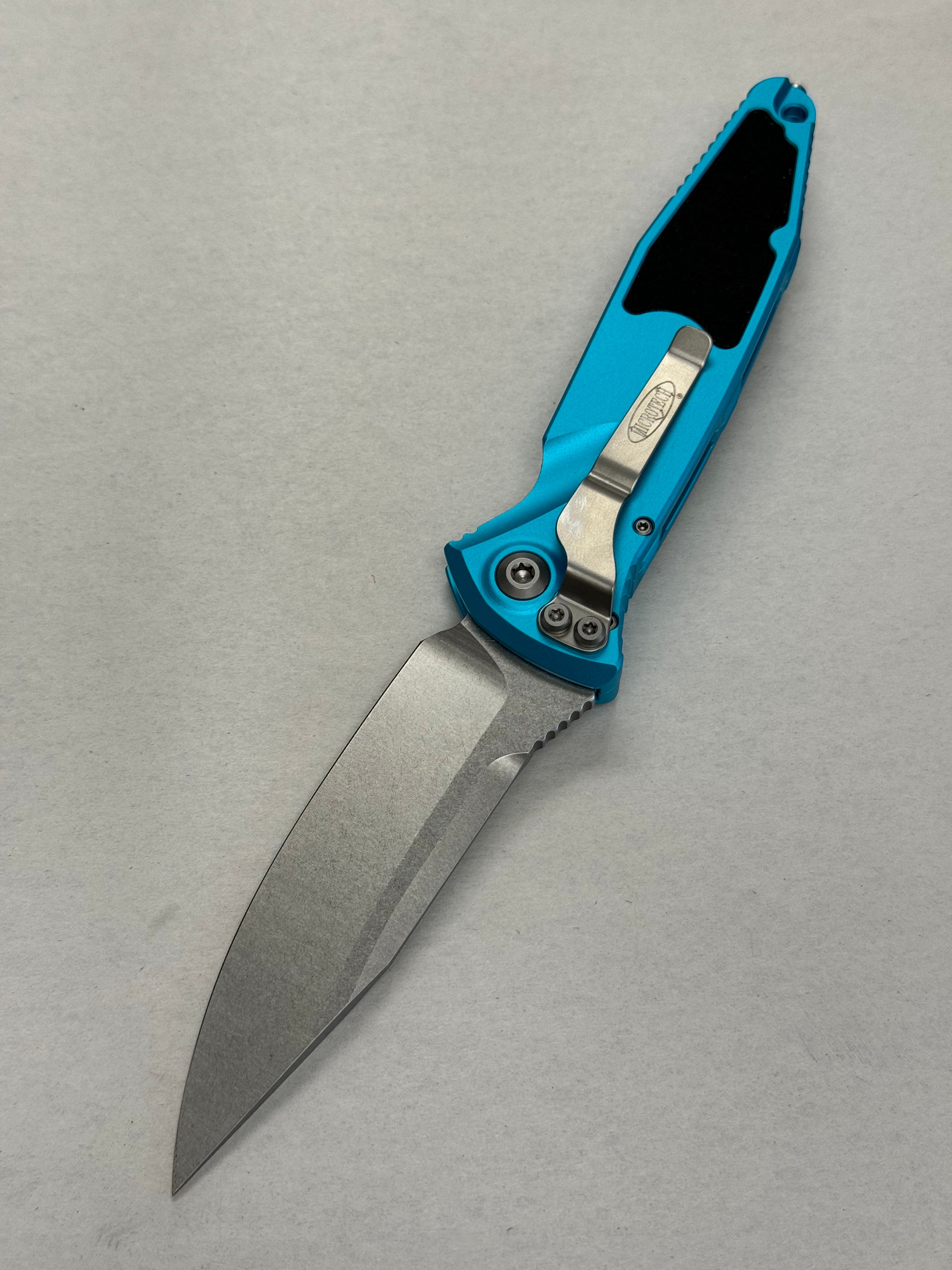 Microtech Socom Elite Auto Turquoise Handles w/ S/E Stonewash 160A-10 TQ