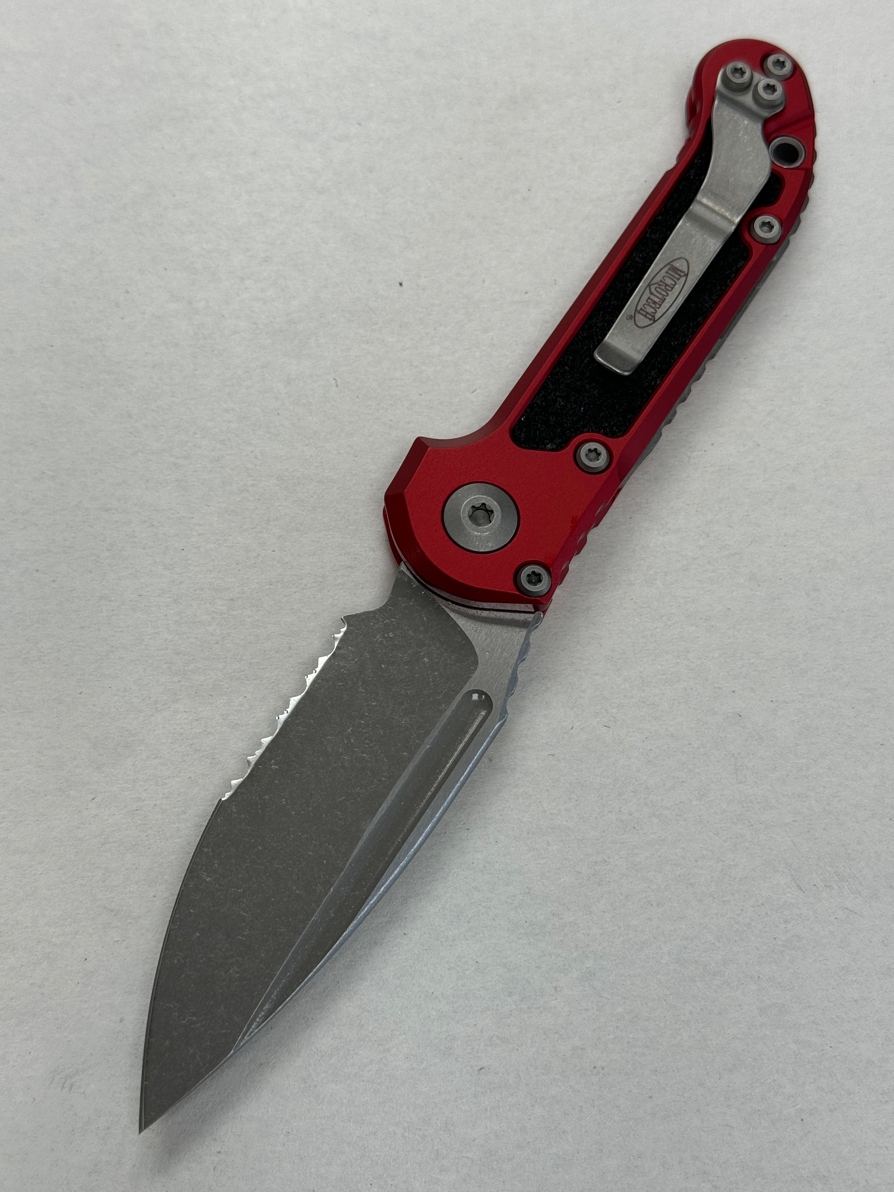 Microtech Knives LUDT Gen III Apocalyptic Partial Serrated Drop Point w/ Red Handle 1135-11 APRD