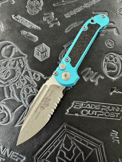 Microtech Knives LUDT Gen III Apocalyptic Partial Serrated Drop Point w/ Turquoise Handle 1135-11 APTQ