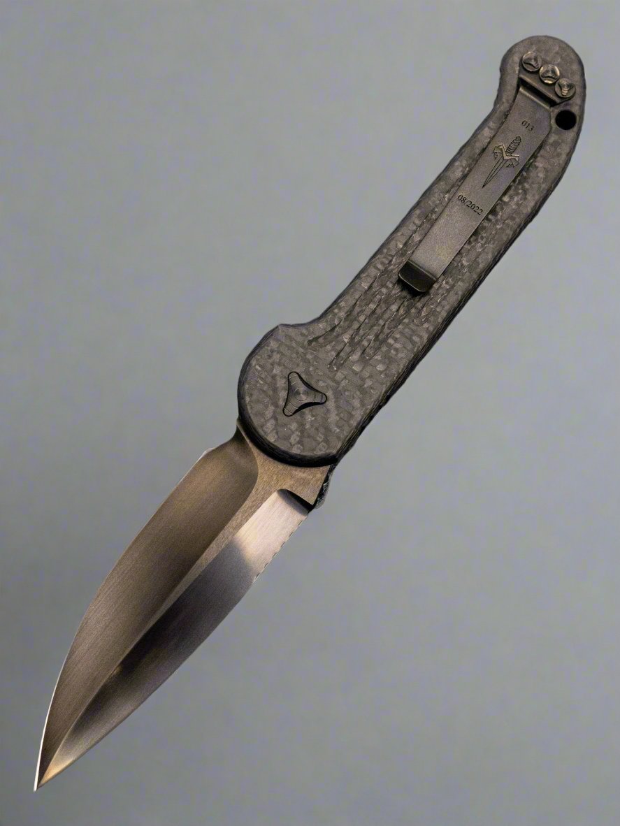 Pre Owned Microtech Marfione Custom LUDT Auto Knife Carbon Fiber (3.3" DLC M390) SN:013