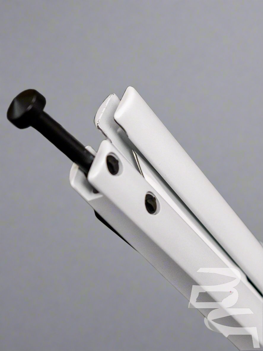 Pre Owned Microtech Special Stormtrooper Tachyon III Balisong Butterfly Knife 4.5" White ELMAX Bowie Blade and Aluminum Handles, Latch Lock - 173-1ST