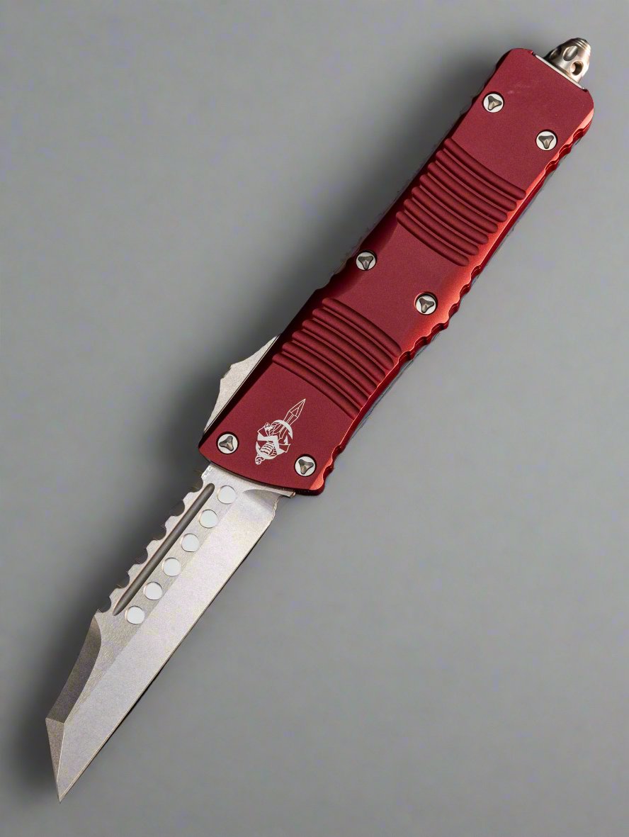 Microtech 219W-10MRS Combat Troodon Warhound Wharncliffe - Merlot Red Handle - Stonewashed Blade - Signature Series