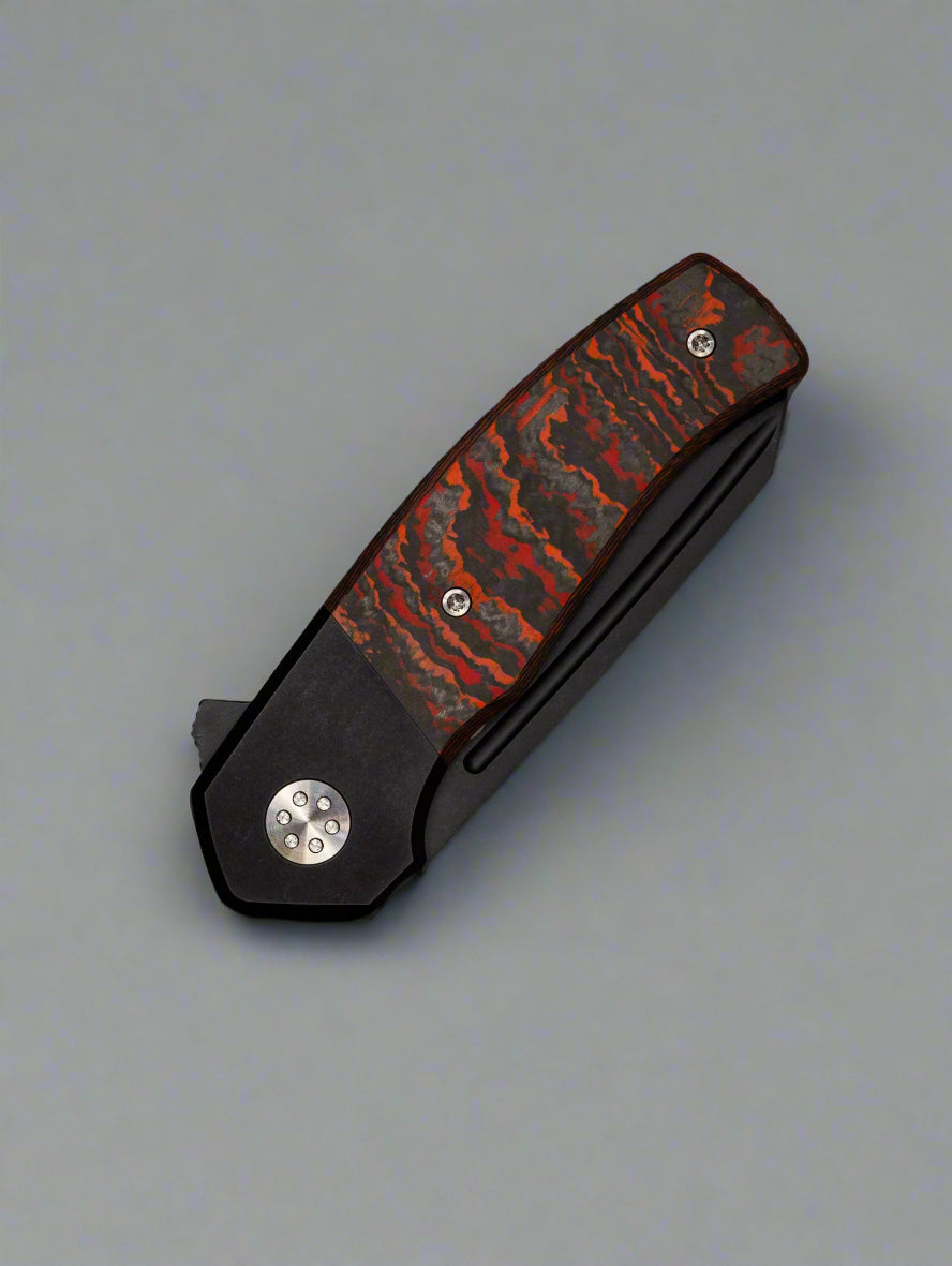 Beans Blades Mini Warrior Folder - Red Mars Fat Carbon, Titanium Handle, PVD M390