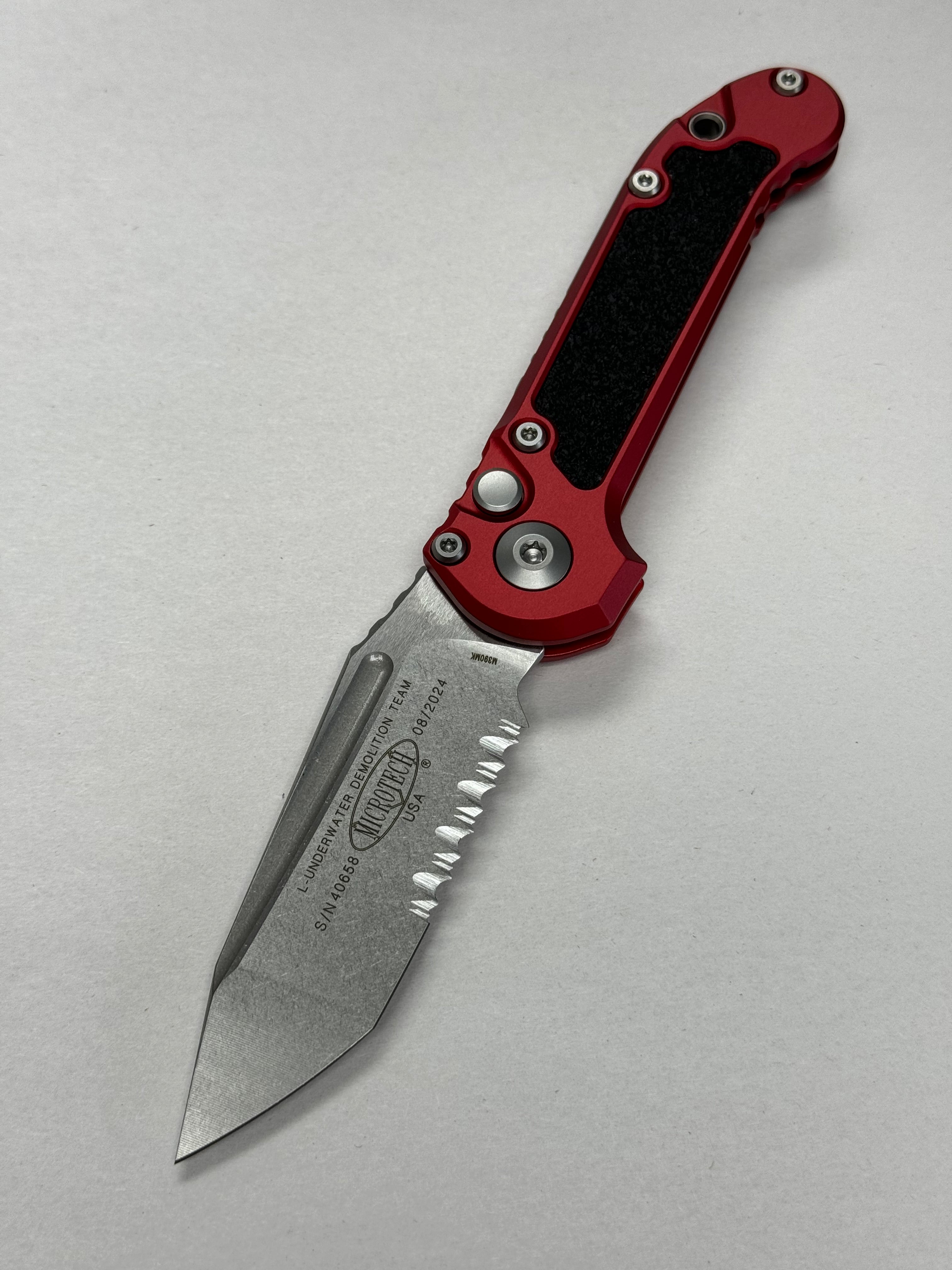 Microtech Knives LUDT Gen III Stonewash Partial Serrated Tanto w/ Red Handle 1136-11 RD
