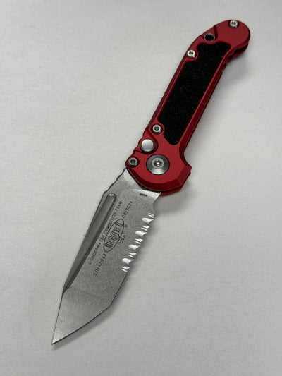 Microtech Knives LUDT Gen III Stonewash Partial Serrated Tanto w/ Red Handle 1136-11 RD