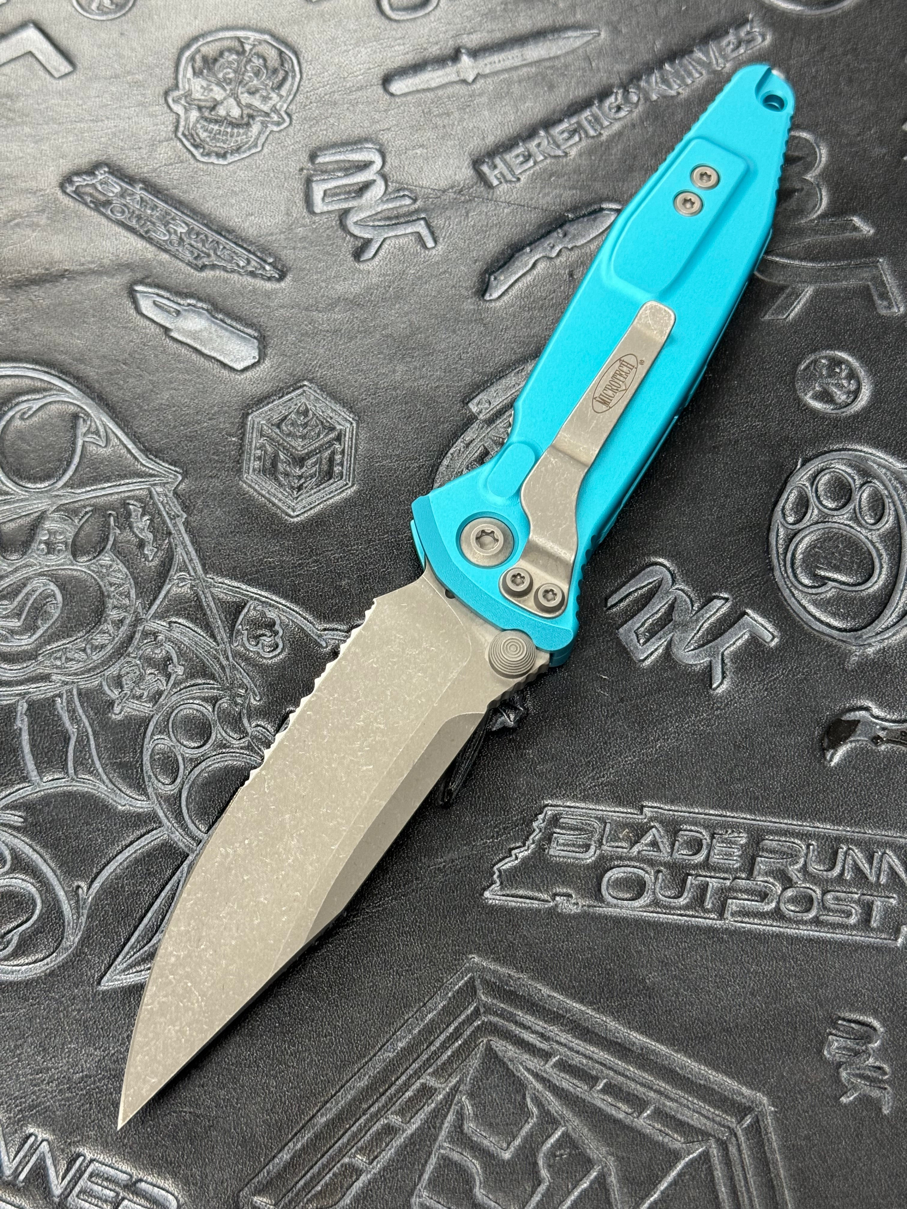 Microtech Socom Elite Turquoise Handles w/ Apocalyptic Single Edge Partial Serrated 160-11 APTQ