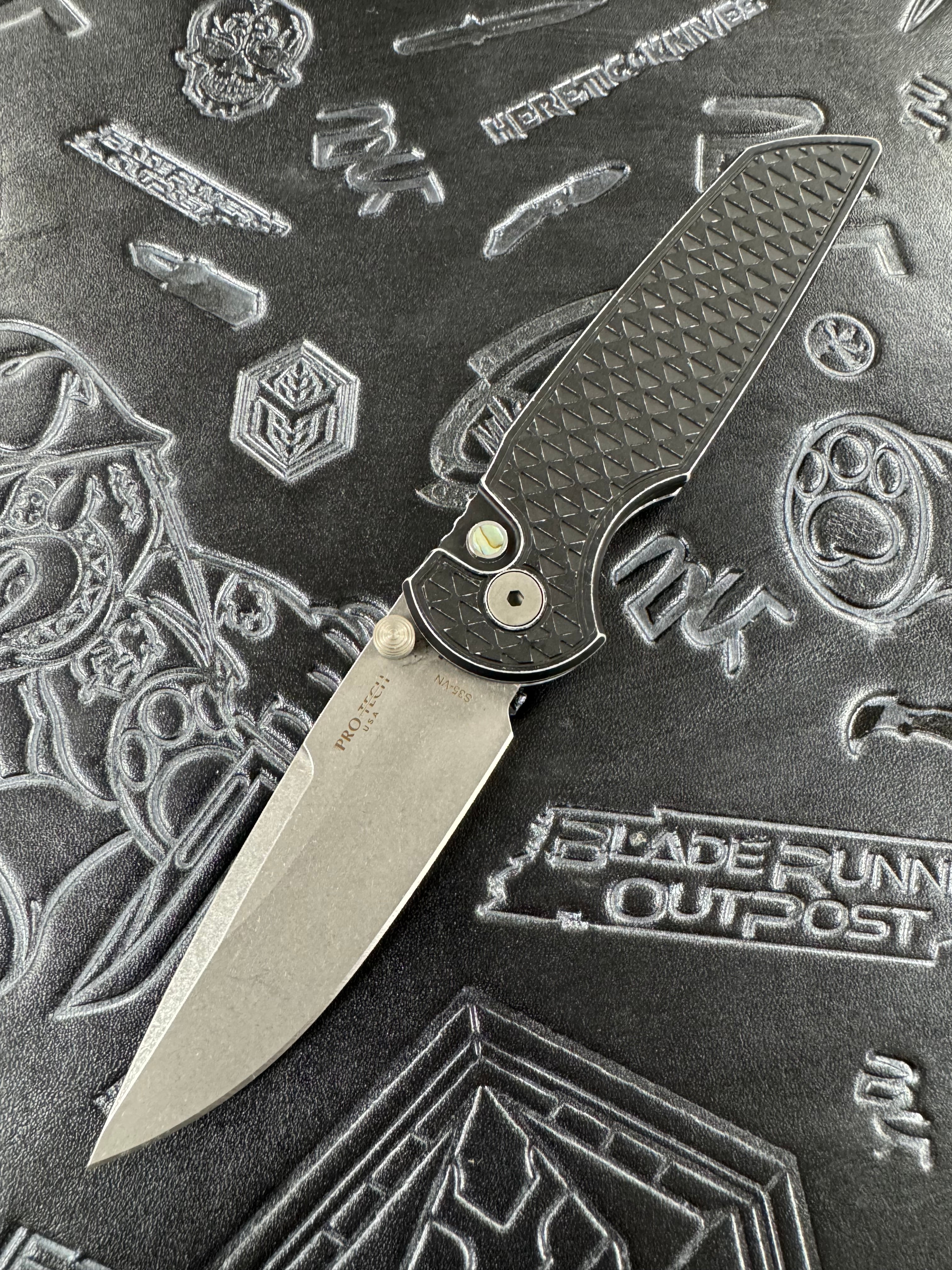 Pro-Tech Knives TR-3 Integrity Thumbstud Manual Tactical Response 3 - Relic Textured Blasted / Stonewashed Aluminum 3.5" Stonewash S35VN Blade w/ Double Thumbstuds
