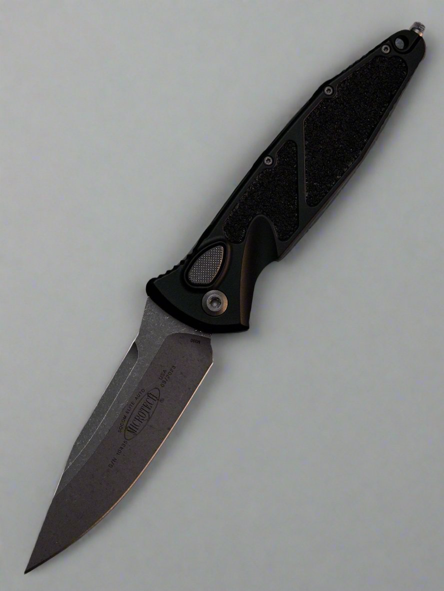 Microtech 160A-10 AP Socom Elite AUTO Folding Knife 4.05" Apocalyptic Clip Point Plain Blade, Black Aluminum Handles
