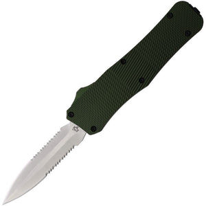 Mantis 816 AUTO OTF Knife 3.25" 440C Satin Combo Double Edge Dagger Blade, OD Green Milled Aluminum Handles
