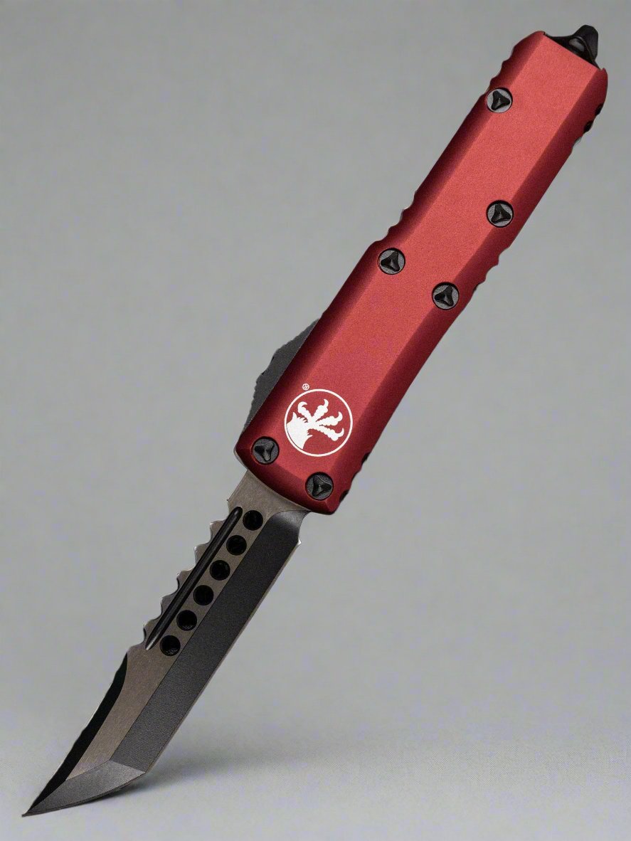 MICROTECH UTX-85 OTF KNIFE- HELLHOUND EDGE- TACTICAL- Merlot HANDLE- BLACK BLADE- BLACK HARDWARE 719-1 MRS