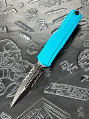 Microtech Cypher II D/E Black Partial Serrated w/ Turquoise Handle 1242-2 TQ