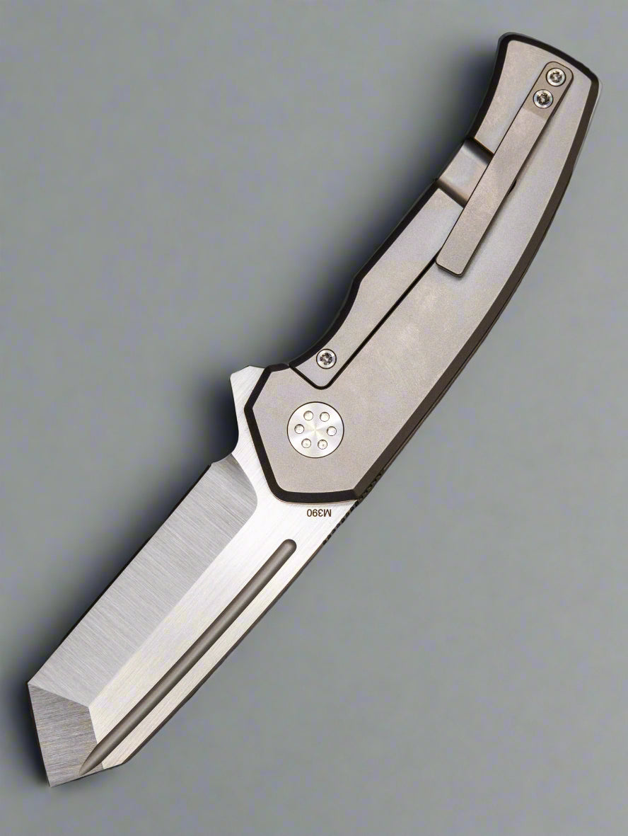 Beans Blades Mini Warrior Folder - Green Micarta, Titanium Handle, M390 Satin