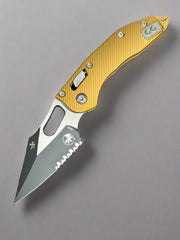 Microtech Knives Manual Stitch RAM LOK Fluted Tan Aluminum & Two Tone Black Partial Serrated M390MK 169RL-2 FLTA