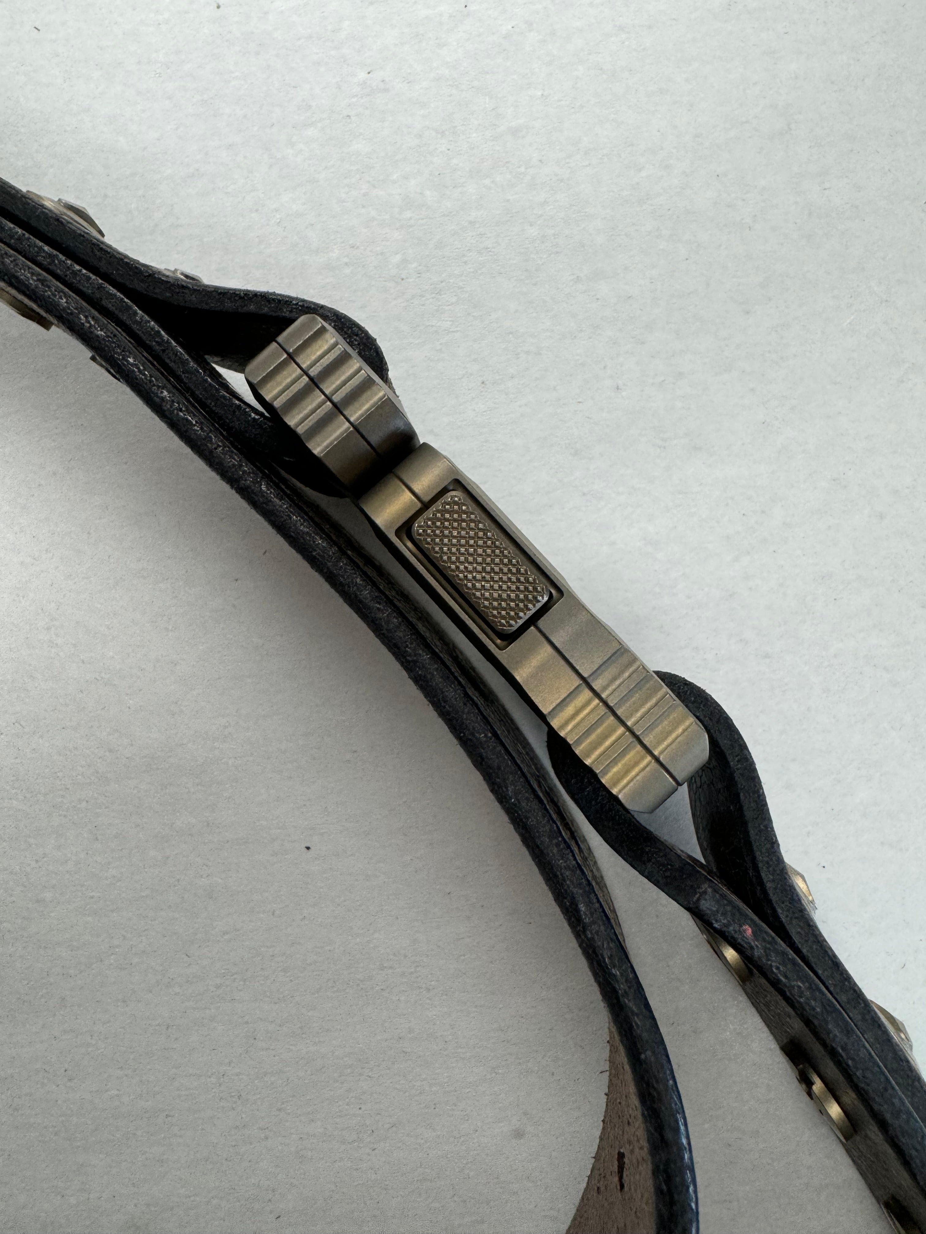 Marfione Customs APIS Mens Distressed Dark Brown Water Buffalo Leather Belt w/ Bronzed Titanium Hardware