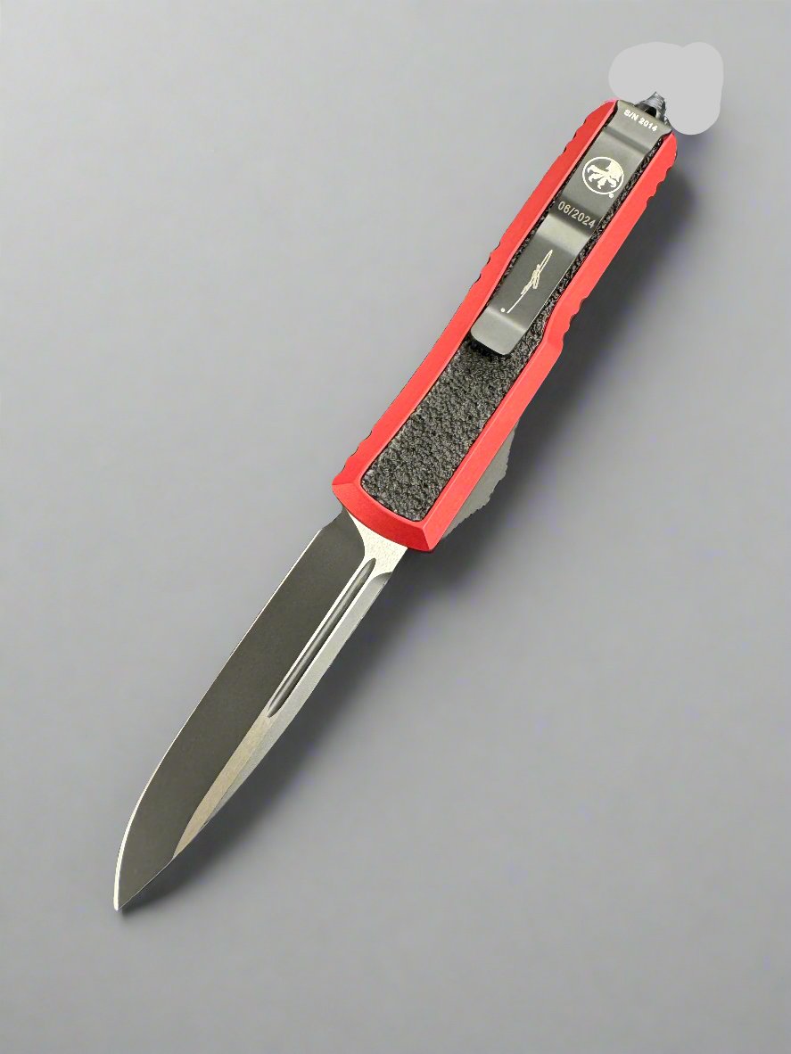 Microtech Daytona Red Standard w/ Grip Inlays & Black Single Edge Signature Series 124-1 RDS