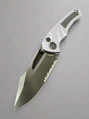 Heretic Knives Pariah M/A Button Lock Gray Aluminum Handles w/ DLC Serrated MagnaCut H046-6B-GRY