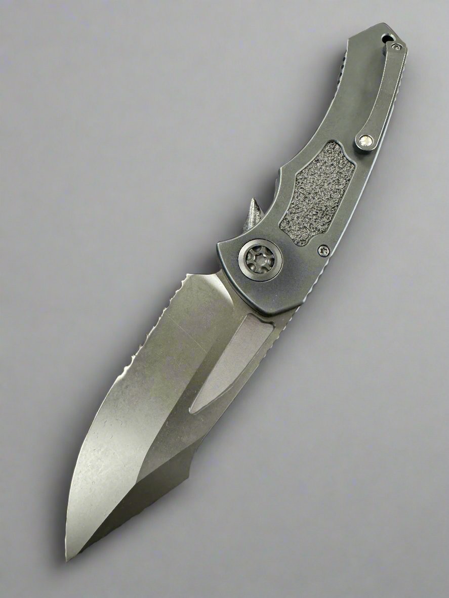 Heretic Knives Pariah M/A Button Lock DLC Tactical Standard Aluminum Handles w/ Serrated MagnaCut H046-6B-T