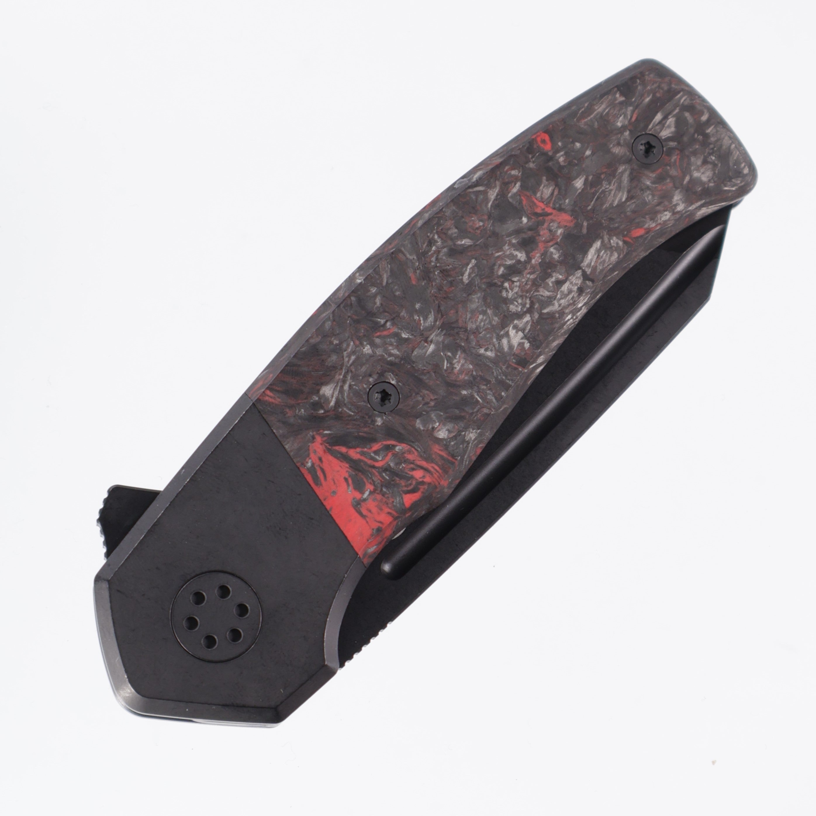 Beans Beans Mini Warrior Folder - Red Dark Matter Carbon Fiber, PVD M390