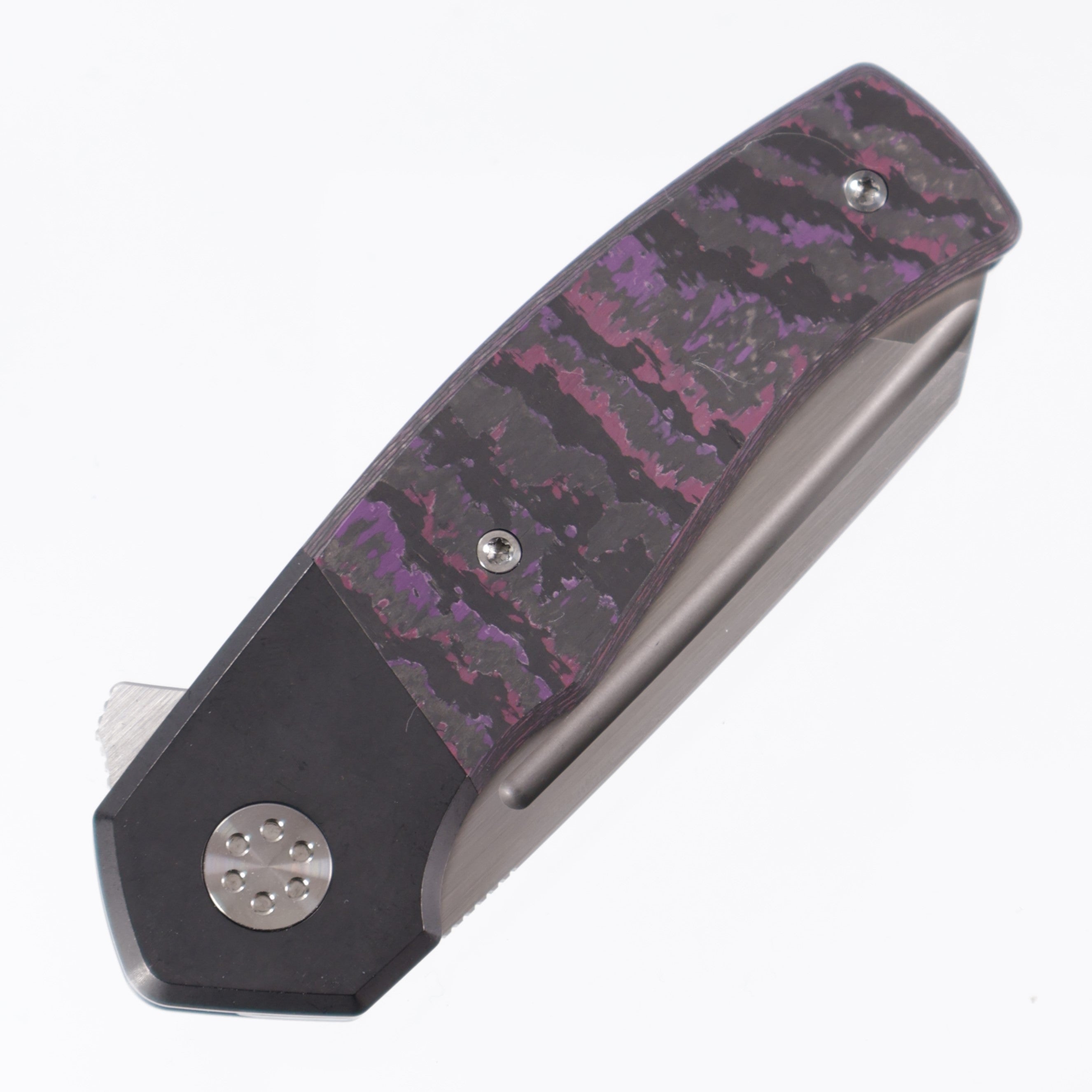 Beans Blades Mini Warrior Folder - Purple Haze Fat Carbon, Titanium Handle, M390 Satin