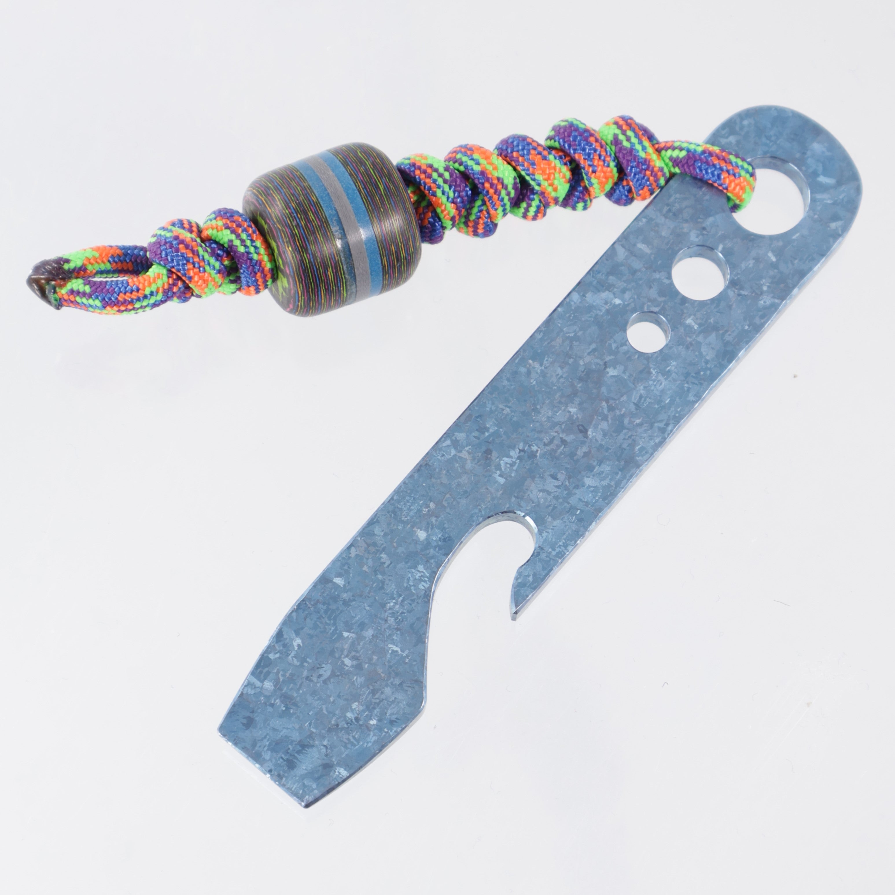 Beans Blades Prybar - Blue Crystalized Titanium - 80s Camo Carbon & Glow Bead & Multi-Color Lanyard - BROP Exclusive