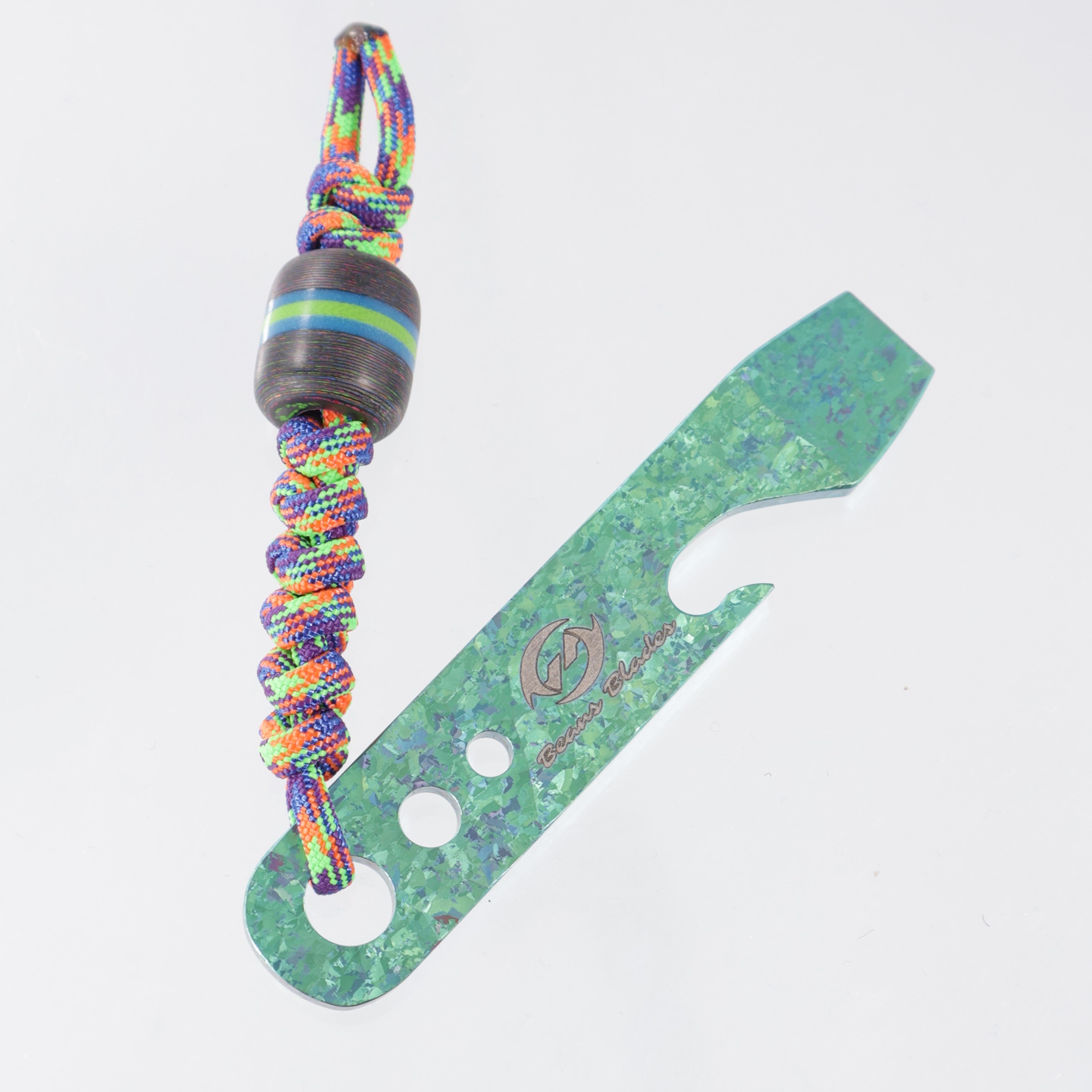Beans Blades Prybar - Green Crystalized Titanium - 80s Camo Carbon & Glow Bead & Multi-Color Lanyard - BROP Exclusive