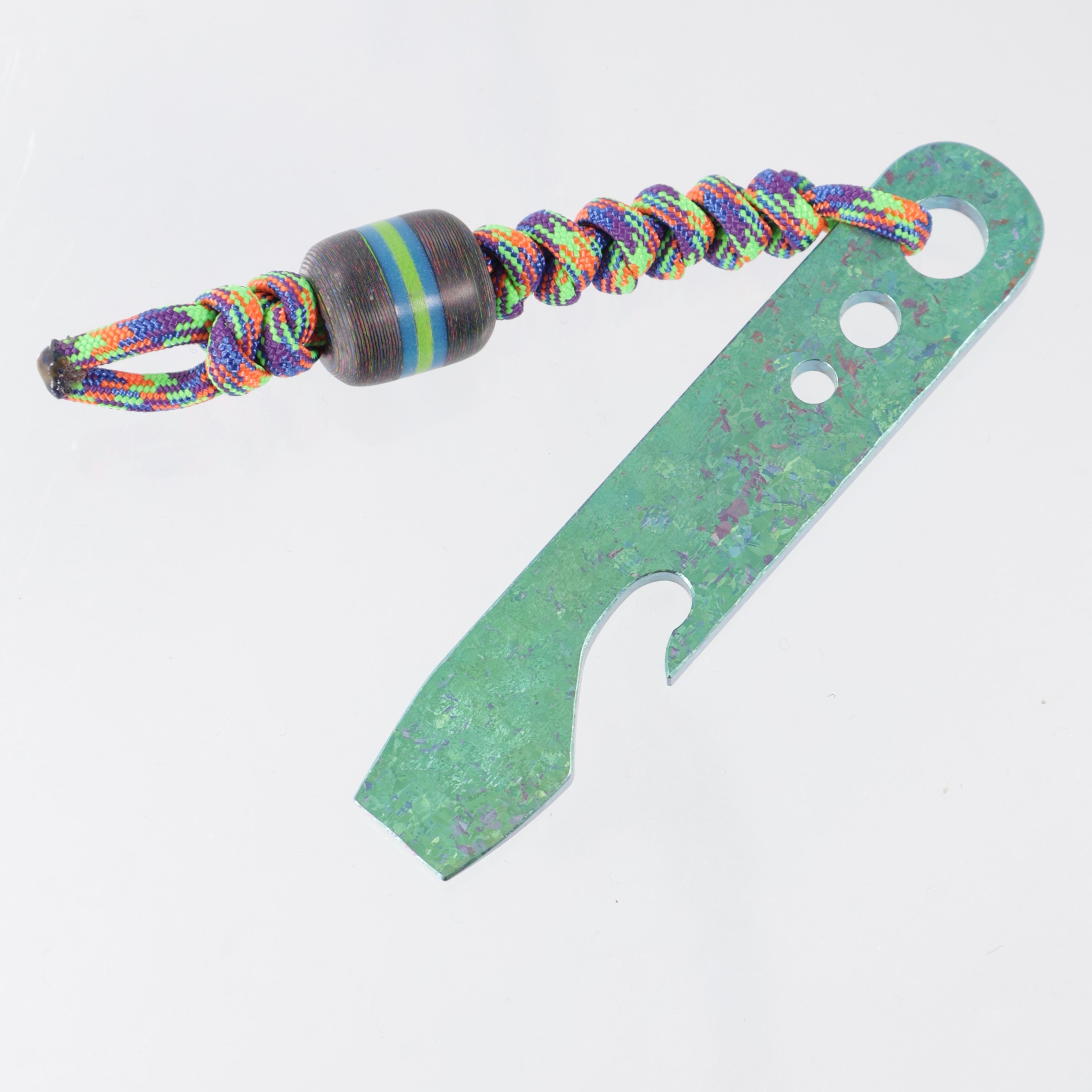 Beans Blades Prybar - Green Crystalized Titanium - 80s Camo Carbon & Glow Bead & Multi-Color Lanyard - BROP Exclusive