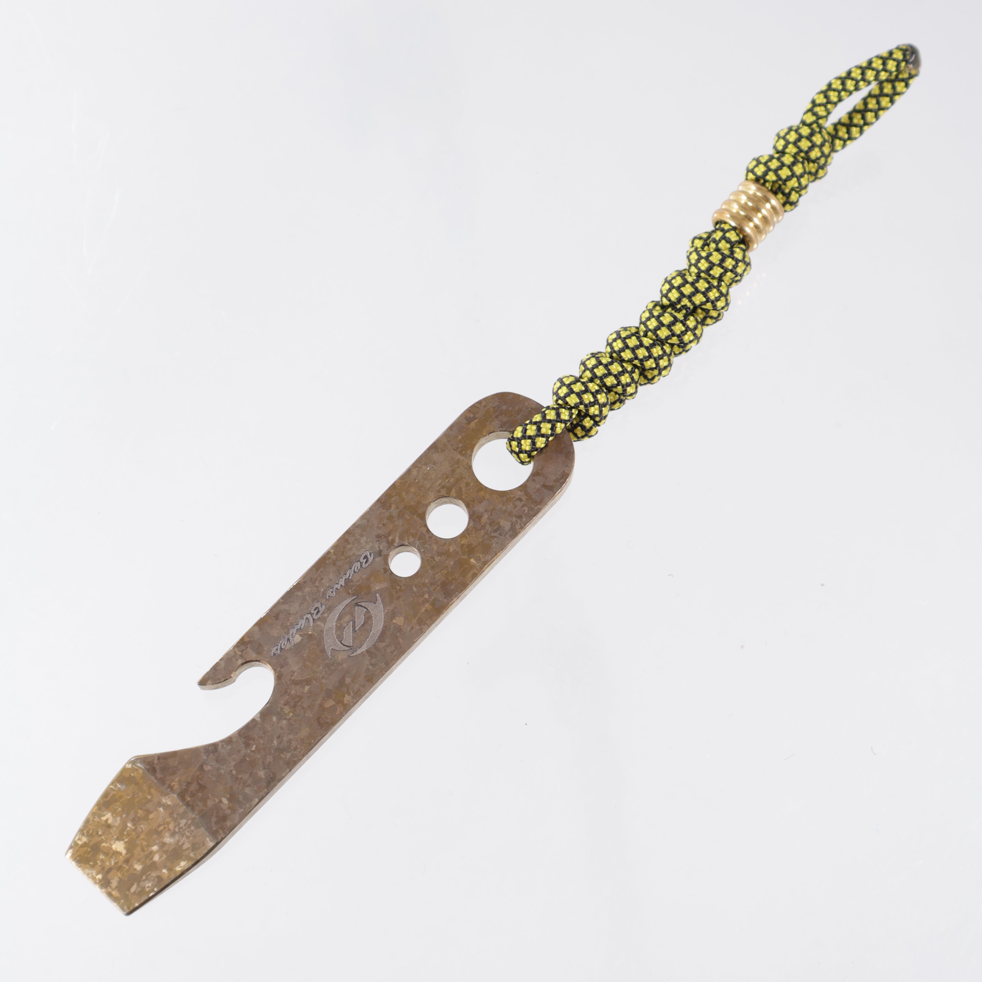 Beans Blades Prybar - Bronze Crystalized Titanium - Brass Bead & Yellow/Black Lanyard